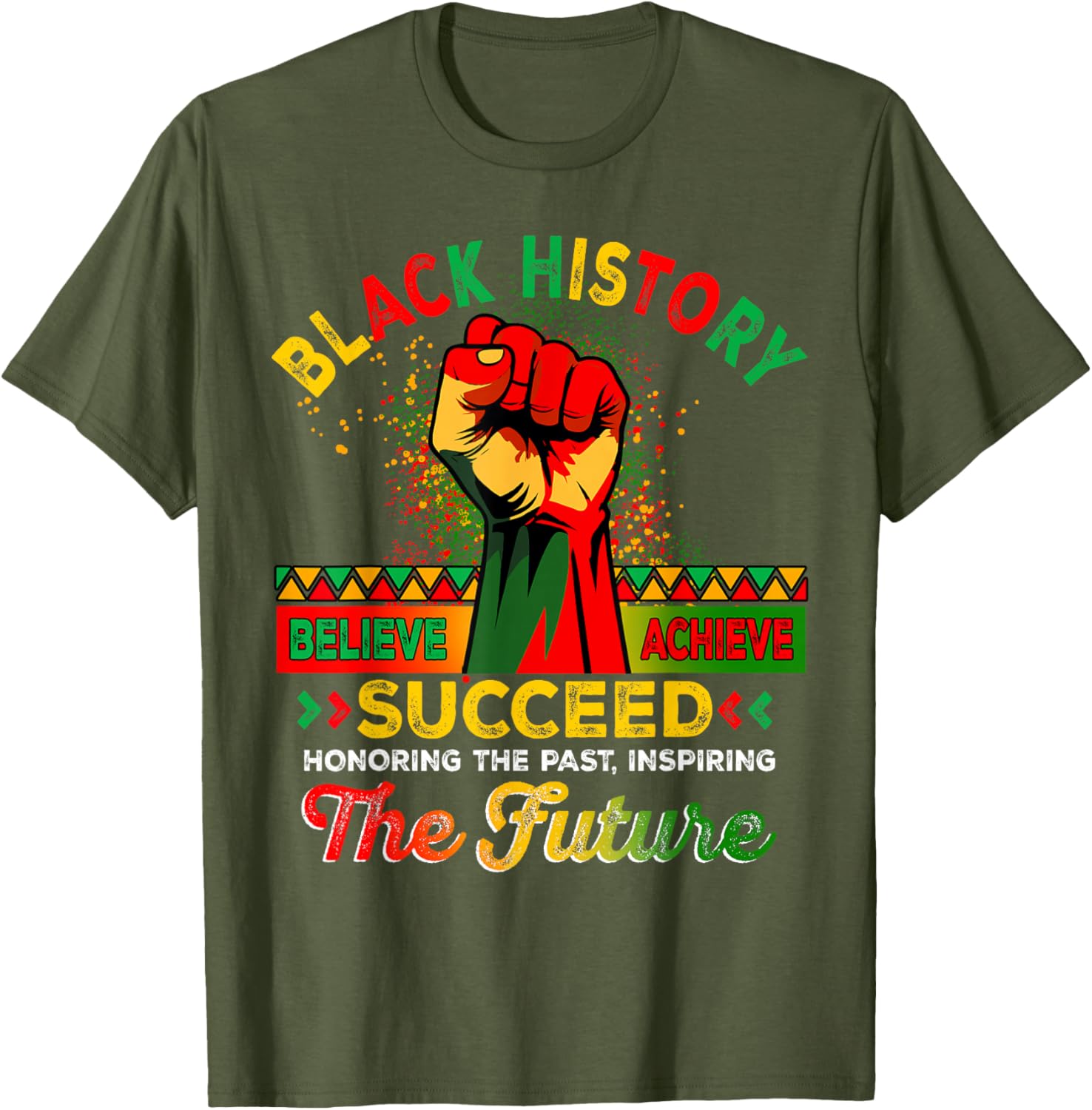 Believe Achieve Succeed African Freedom T-Shirt for Black History Month - 12