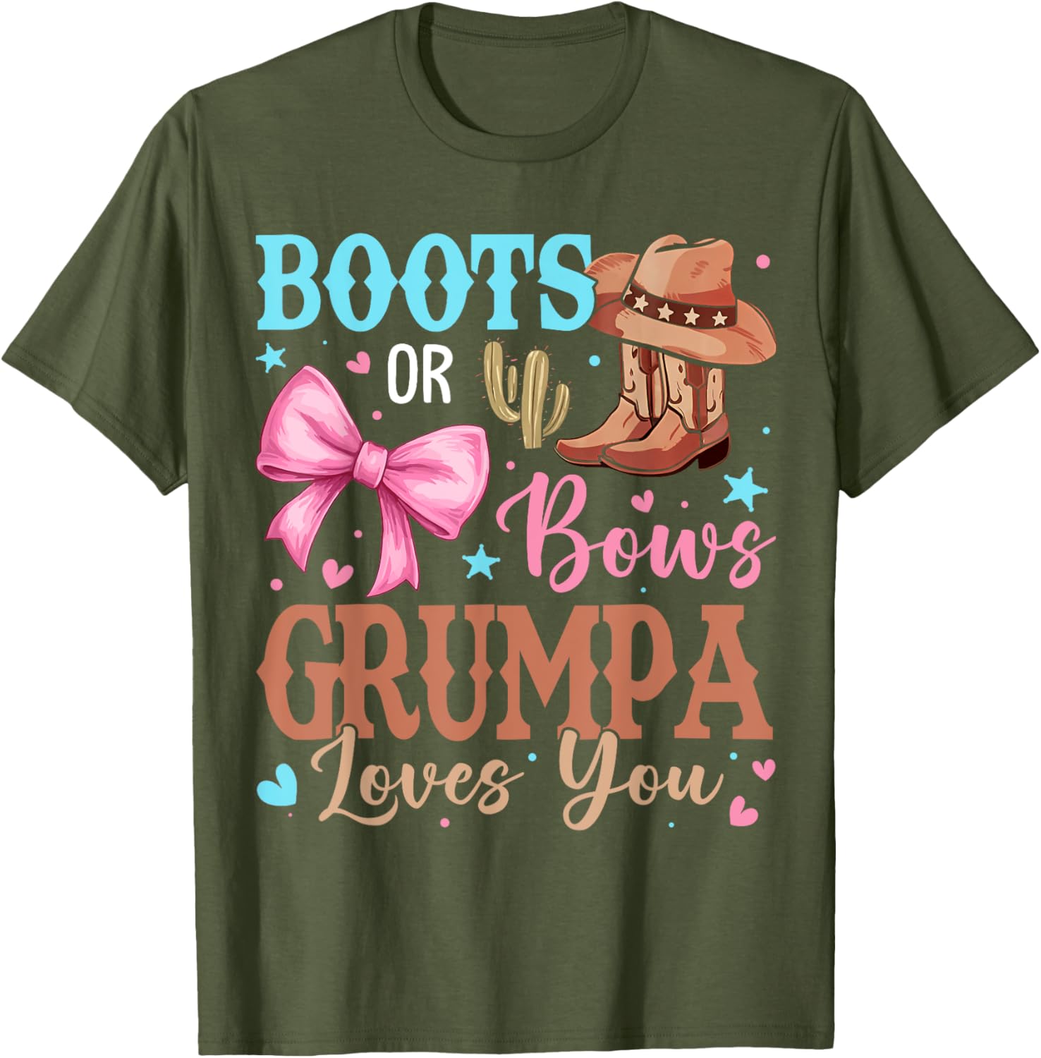 Cute Grumpa Loves You T-Shirt for Boots or Bows Gender Reveal Fun - 7