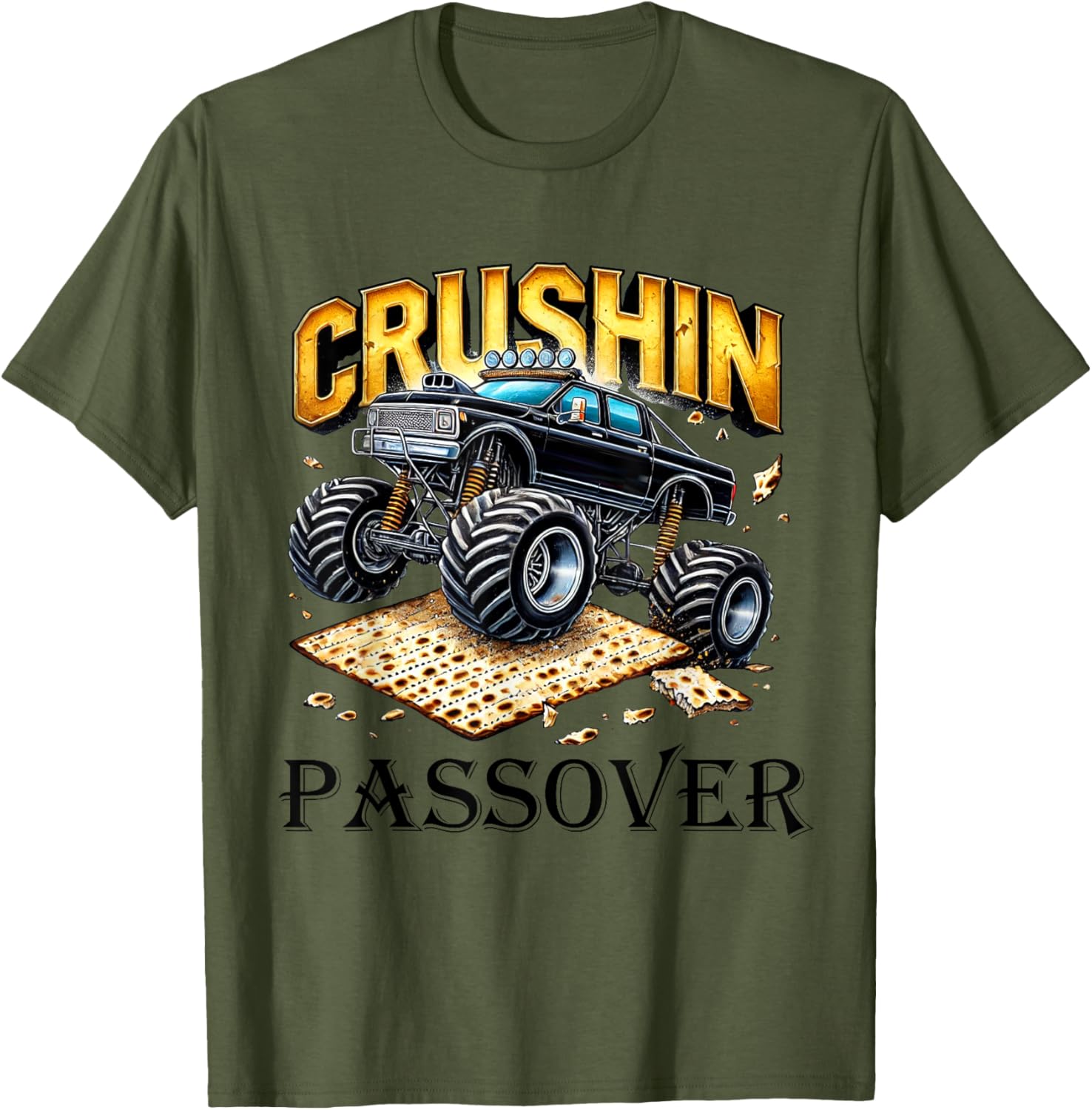 Funny Crushin' Passover Monster Truck Matzah T-Shirt for Celebrations - 3
