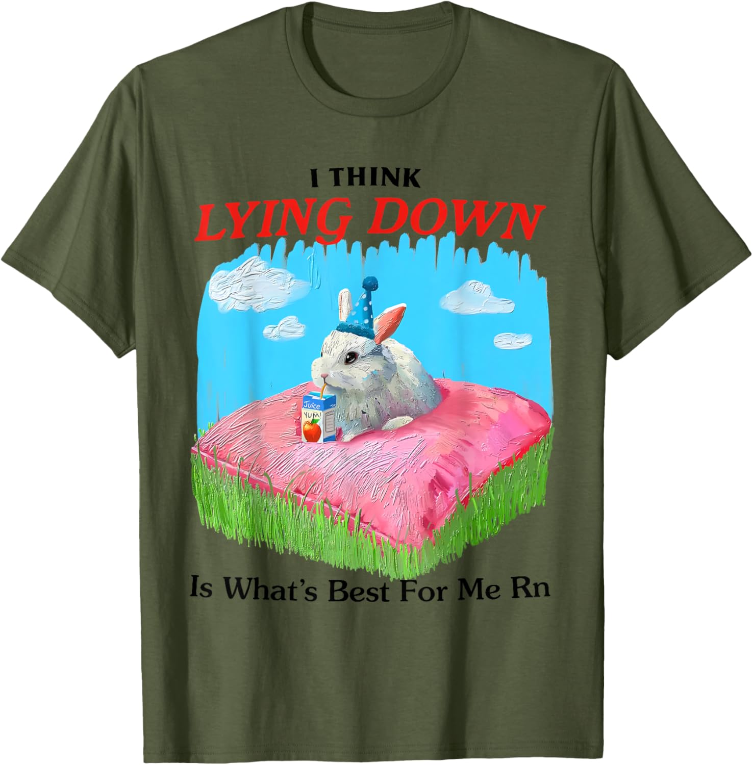 Cute Rabbit Meme T-Shirt I Think Lying Down Is Best for Me Right Now - 17