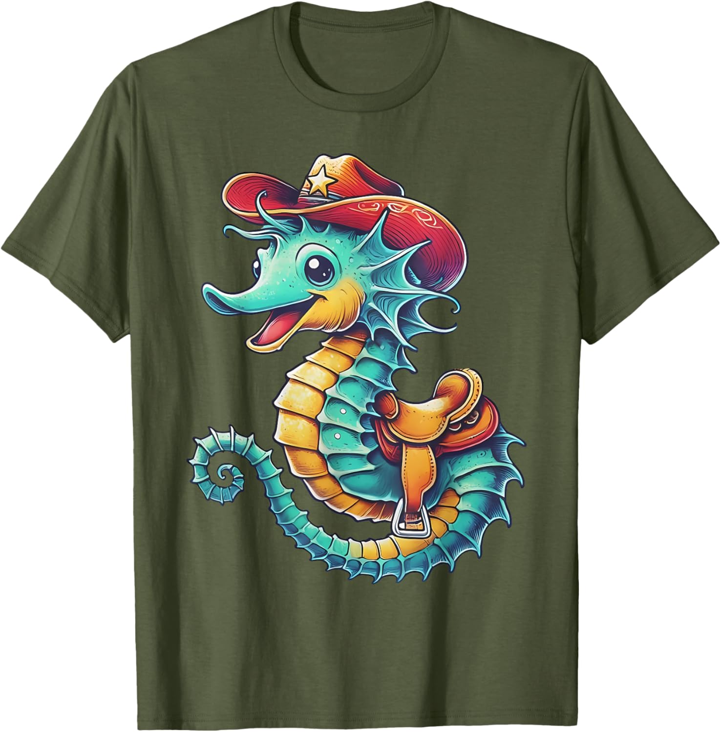 Colorful Cowboy Seahorse Ocean Rodeo T-Shirt for Fun Sea Adventures - 21
