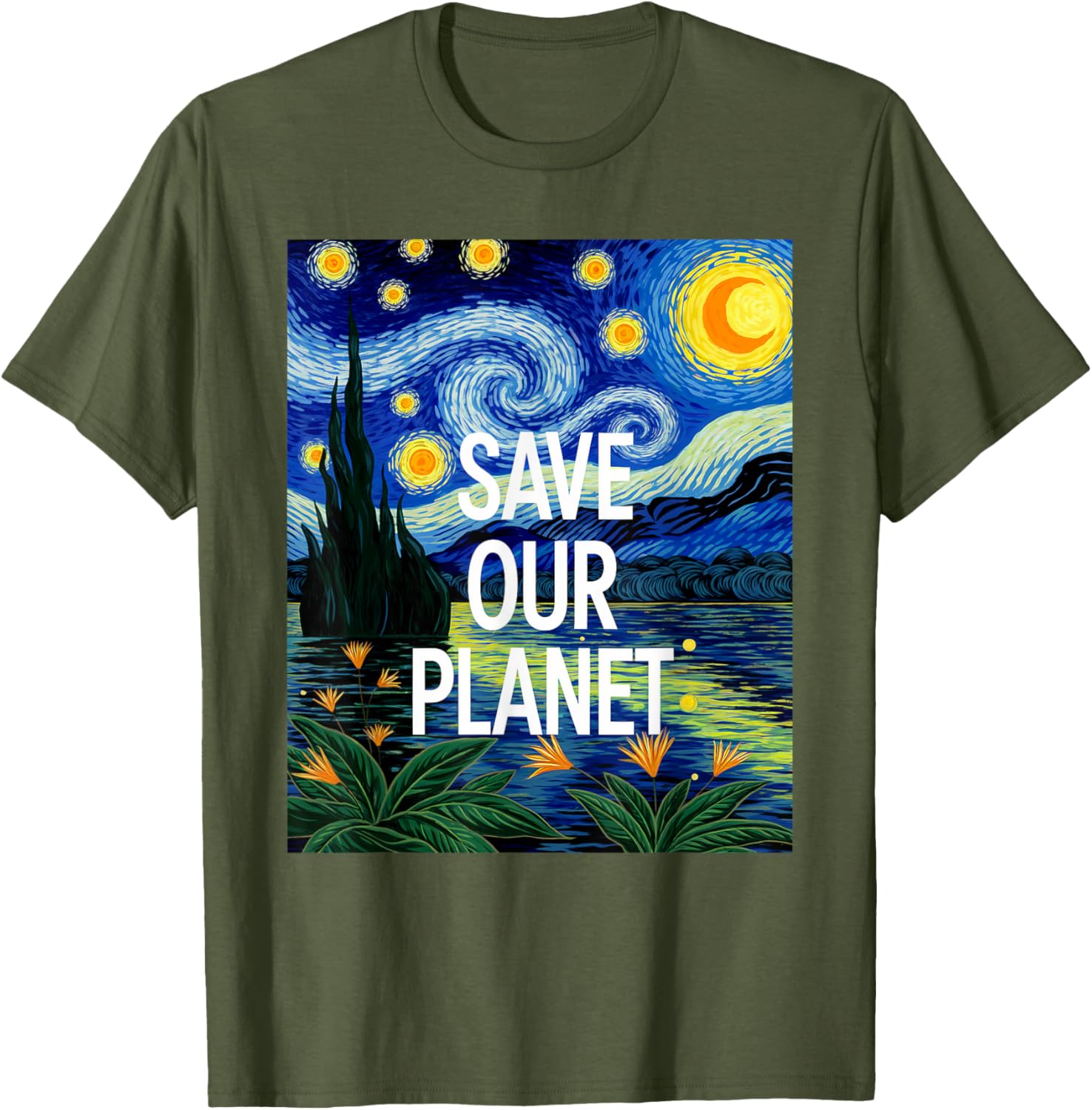 Save Our Planet Starry Night Nature Art T-Shirt for Eco Activists - 25