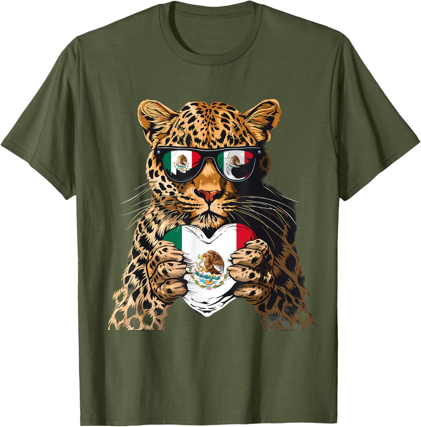 Mexico Flag Heart Leopard Sunglasses T-Shirt for Proud Mexican Roots - 8