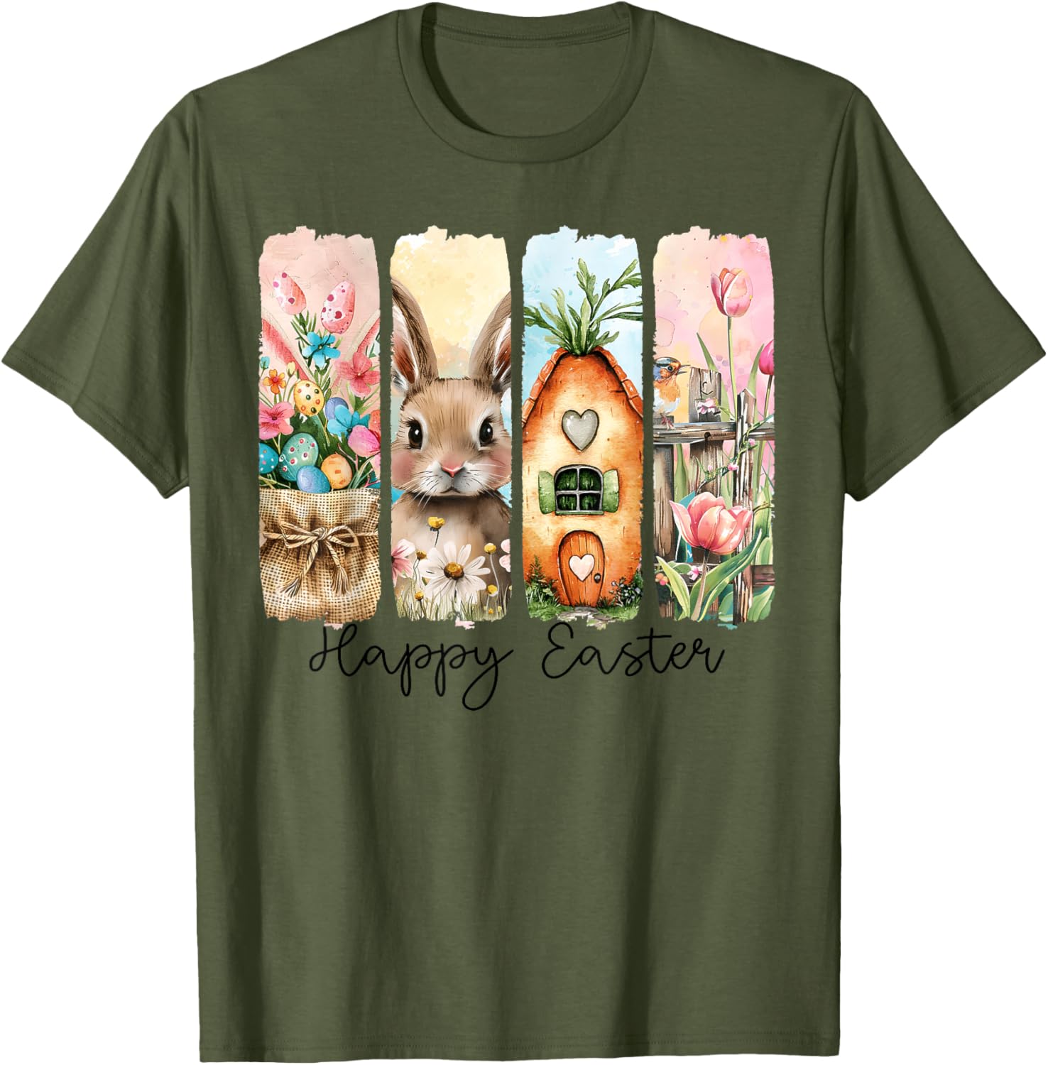 Retro Bunny Easter T-Shirt with Floral Eggs for Spring Celebrations - 19