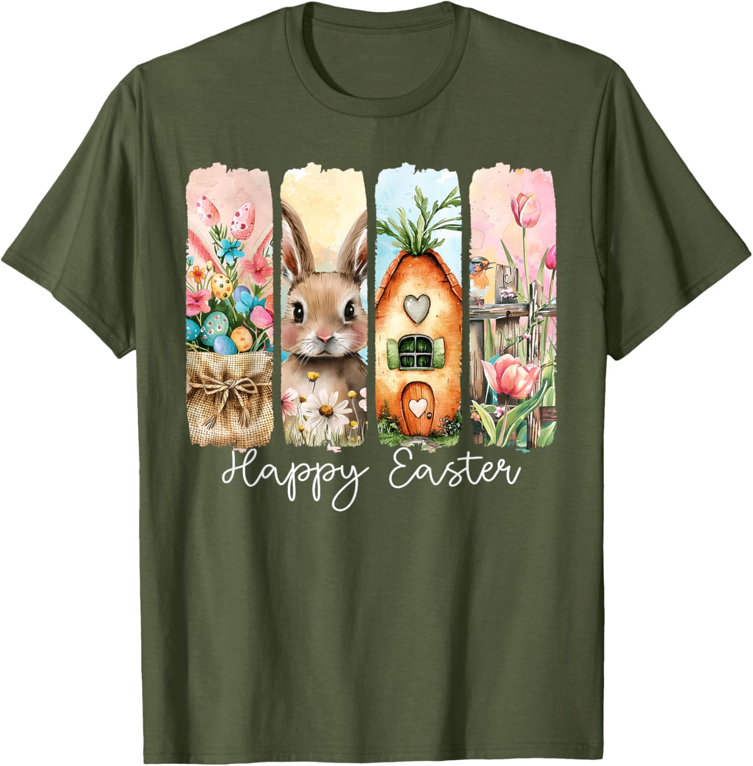 Happy Easter Bunny Chick Eggs Floral T-Shirt for Cute Spring Style - 8