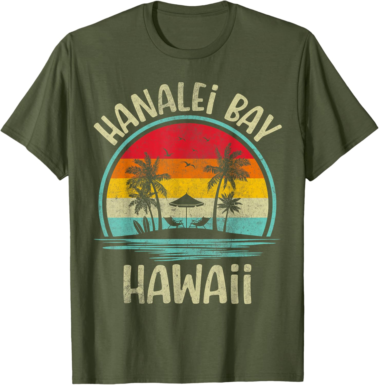 Hanalei Bay Beach Hawaii Palm Tree Family Summer Vacation T-Shirt - 15
