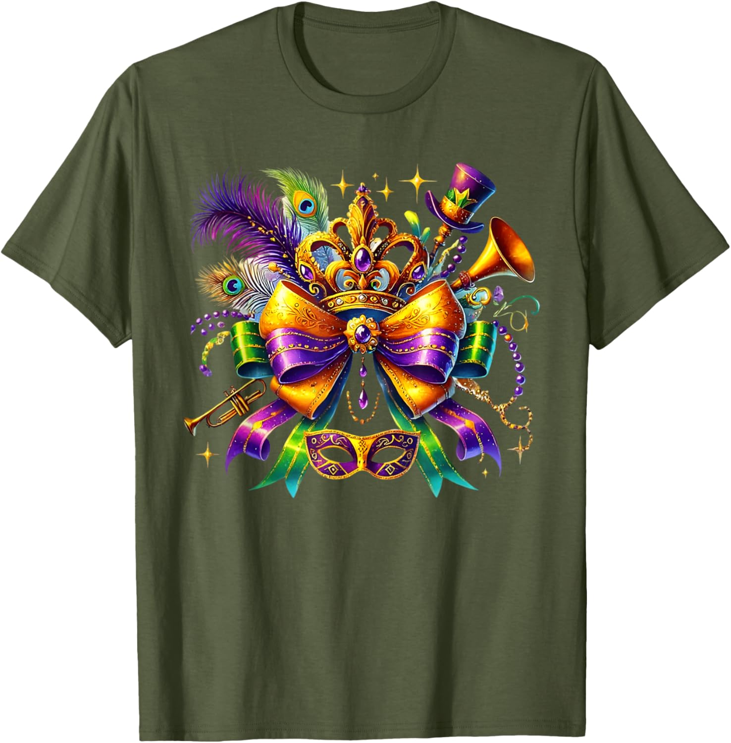 Mardi Gras Coquette Bow T-Shirt for Women and Girls - Festive Style - 10