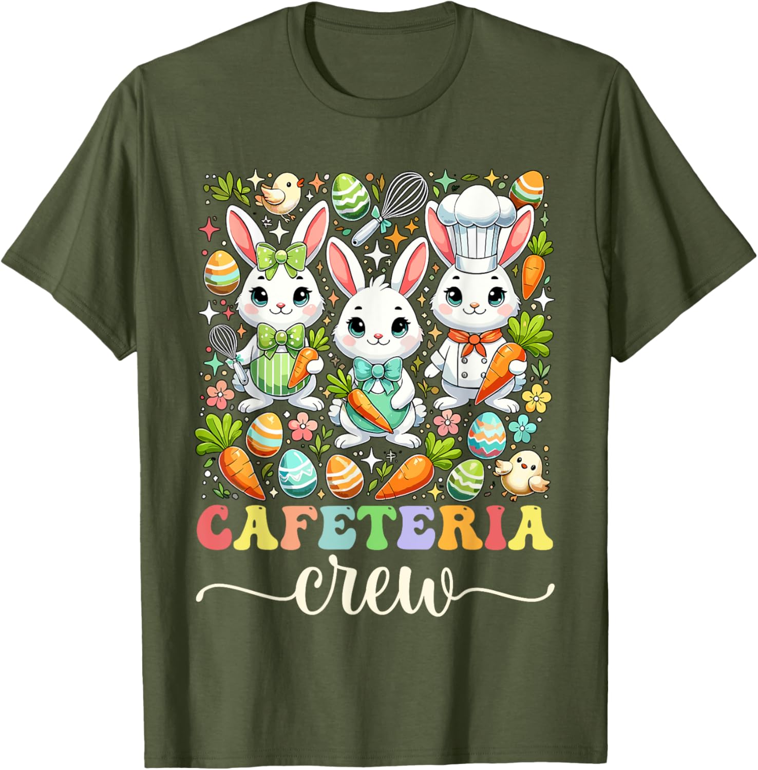 Groovy Cafeteria Crew Easter Bunny T-Shirt for School Workers - 12