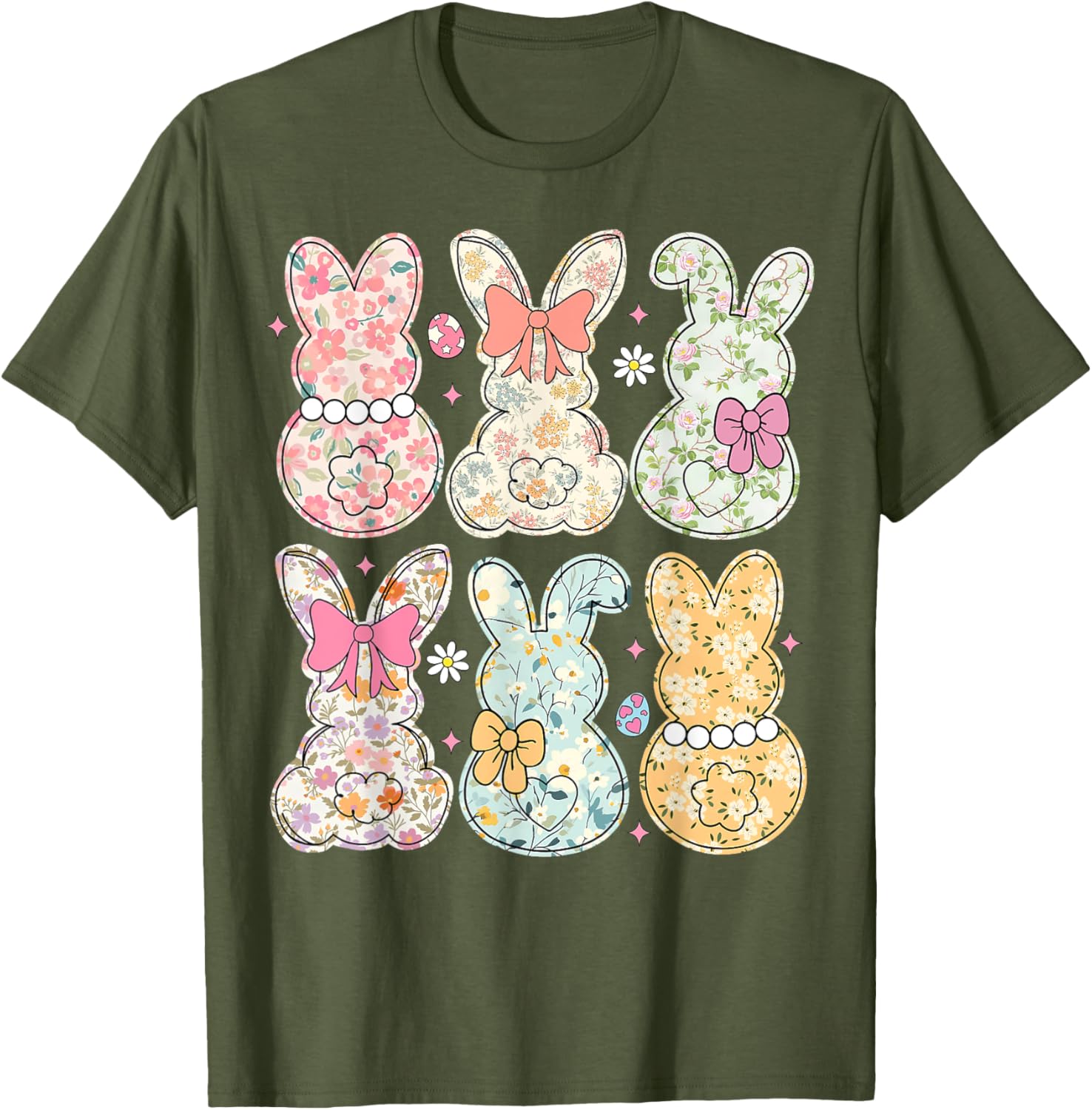 Coquette Bow Easter Bunny Retro Boho Flower T-Shirt for Women and Girls - 6