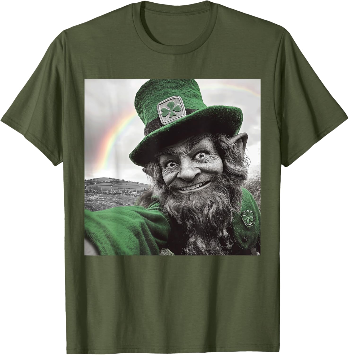 Funny St Patricks Day Rainbow Leprechaun Selfie T-Shirt for Festive Fun - 13