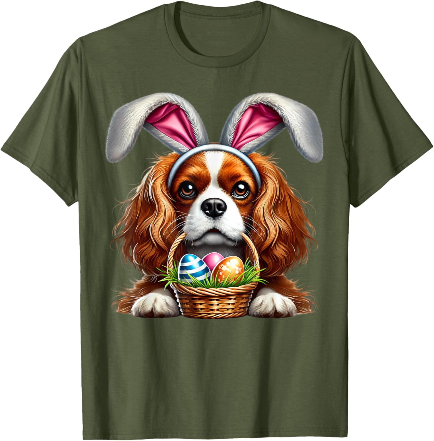 Cute Bunny Ear Cavalier King Charles Spaniel Easter Eggs T-Shirt - 19