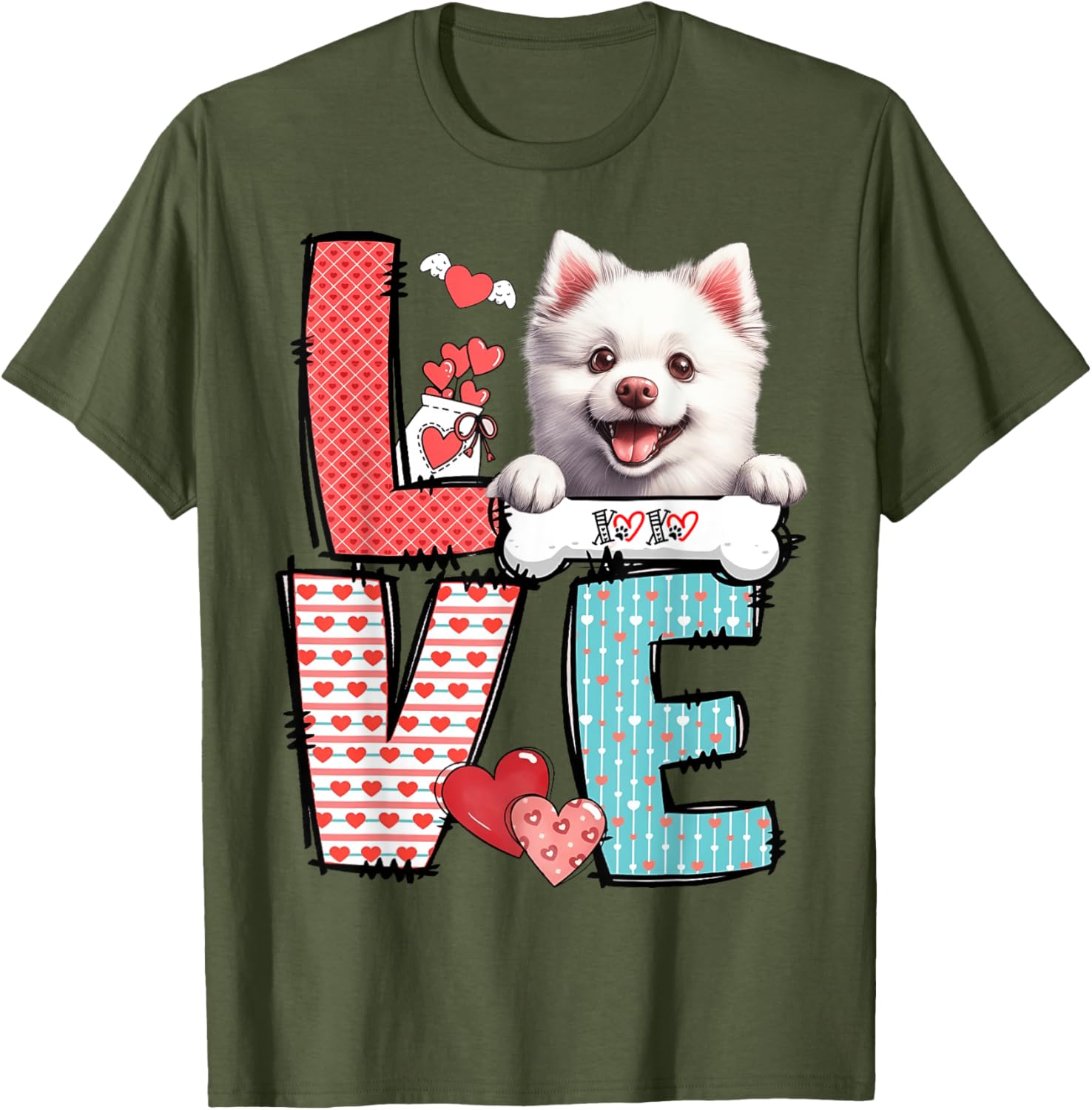 Love American Eskimo Dog Valentine's Day T-Shirt for Dog Lovers - 5