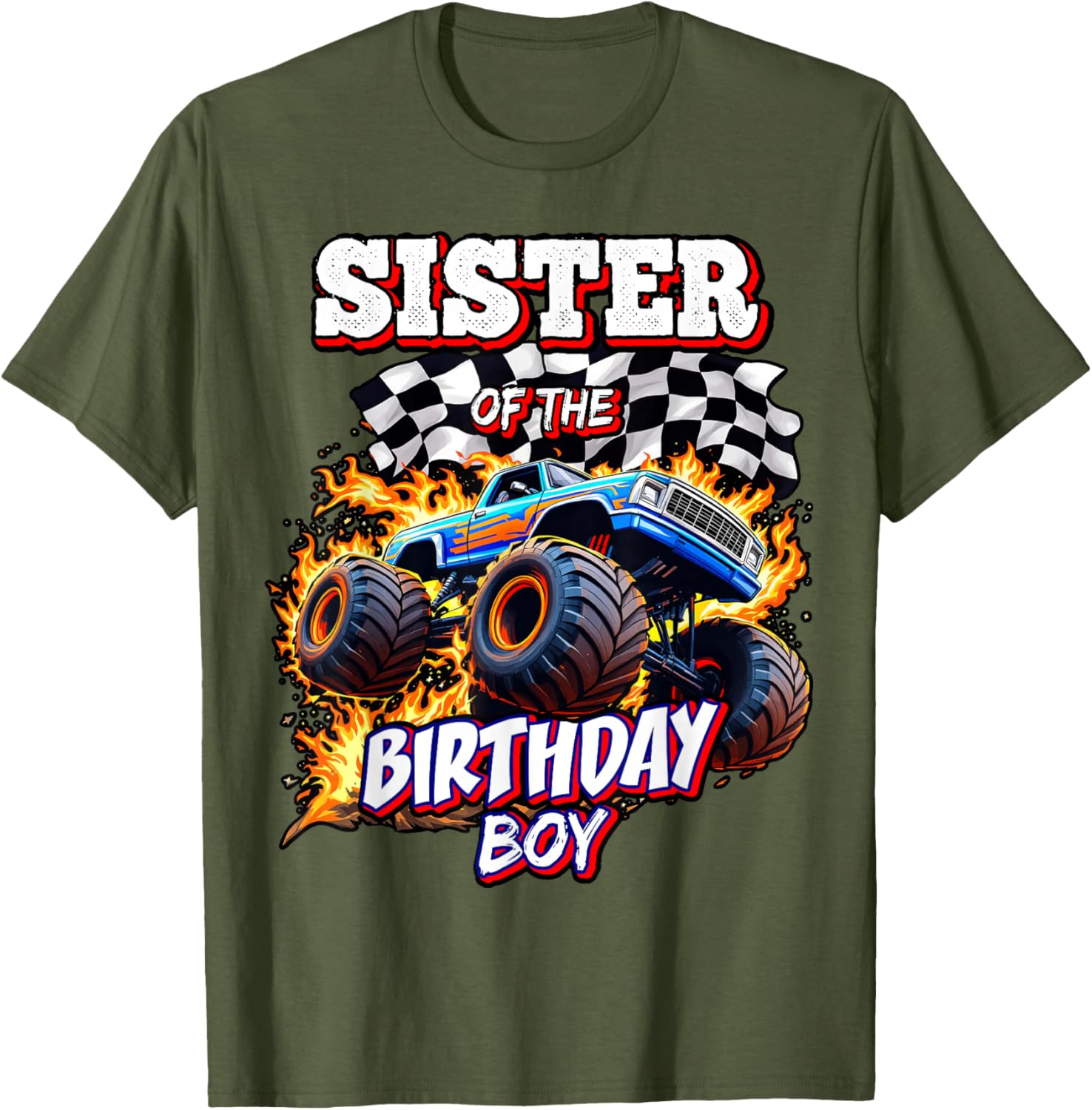 Sister of the Birthday Boy Monster Truck T-Shirt for Fun Celebrations - 16