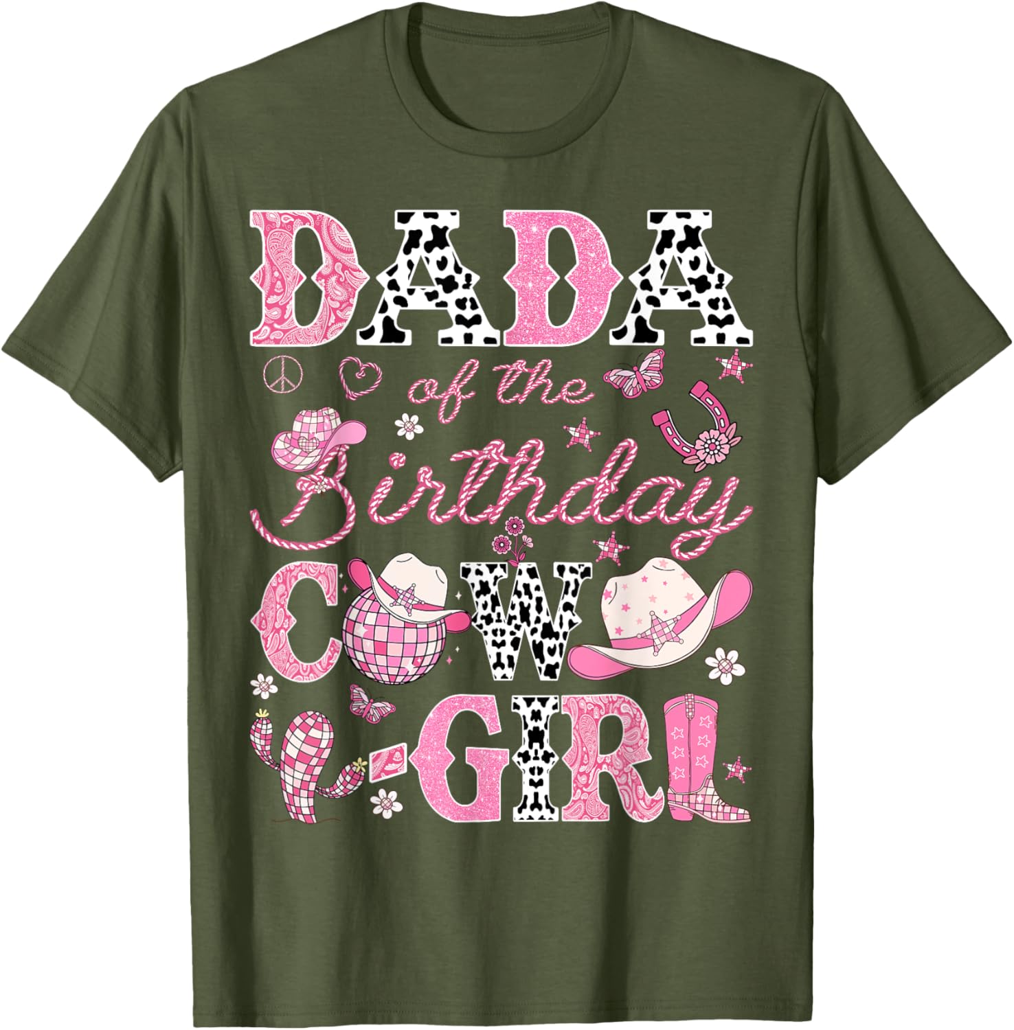Dada Of The Birthday CowGirl Pink Rodeo Western Disco T-Shirt for Fun Parties - 1