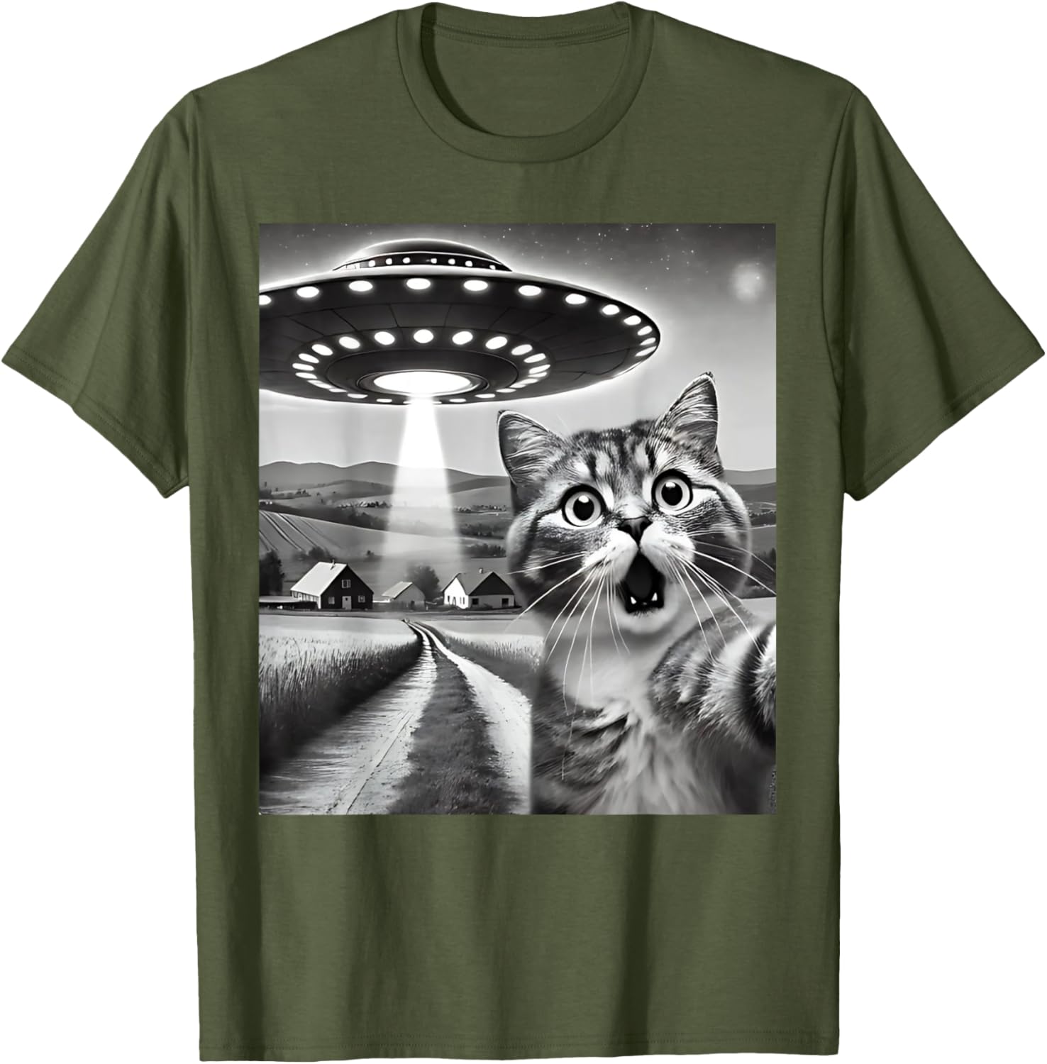 Funny Cat Selfie with Alien UFO T-Shirt for Men, Women, and Kids - 14