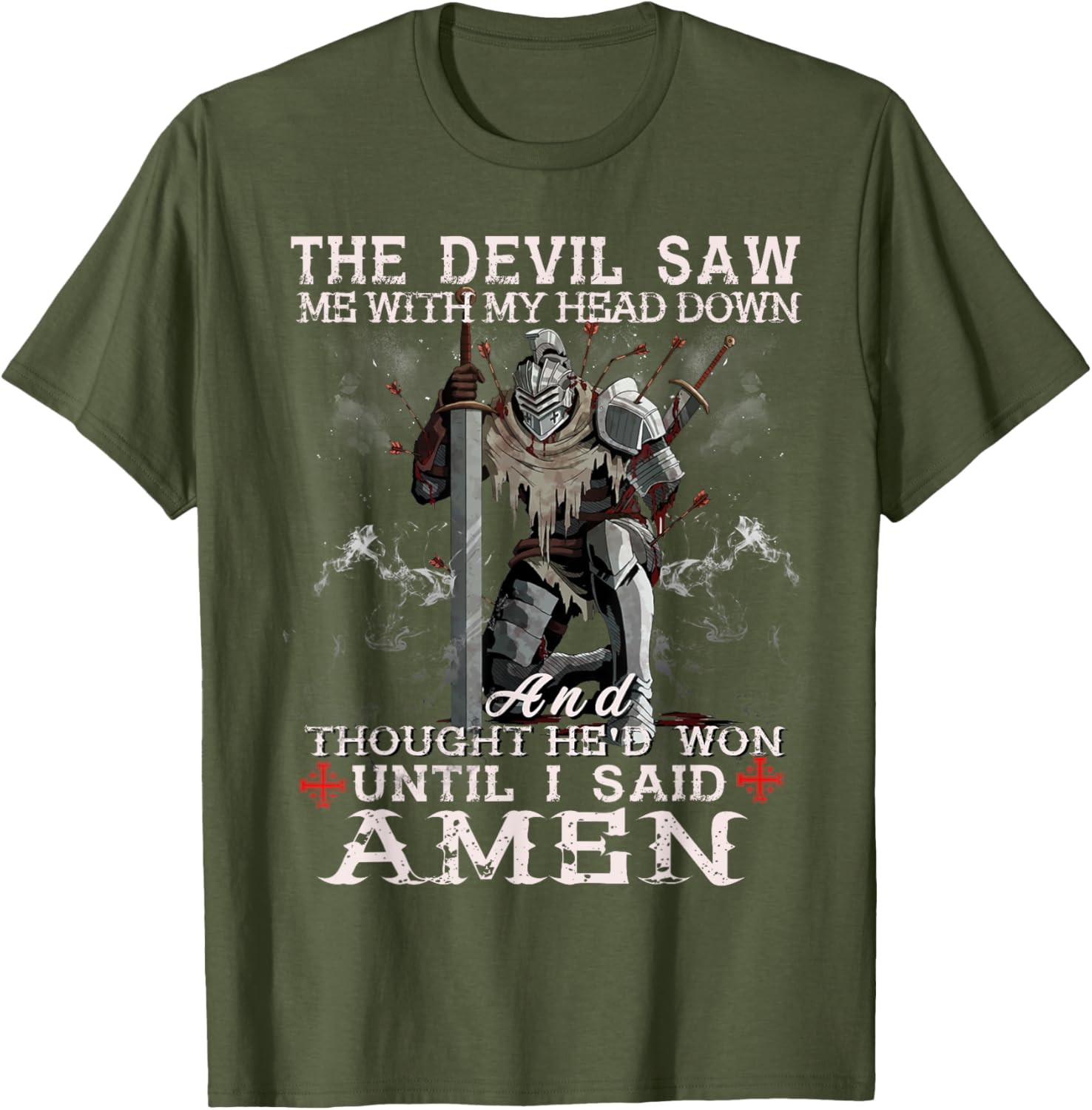 Knight Templar Christian Warrior T-Shirt with Powerful Amen Statement - 23