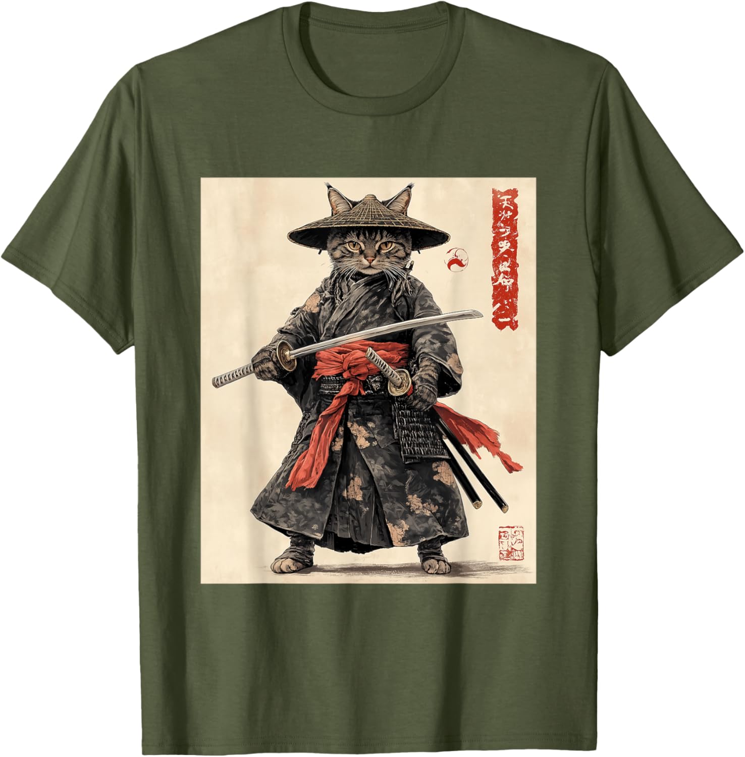 Samurai Cat T-Shirt - Japanese Warrior Graphic Tee for Cat Lovers - 25
