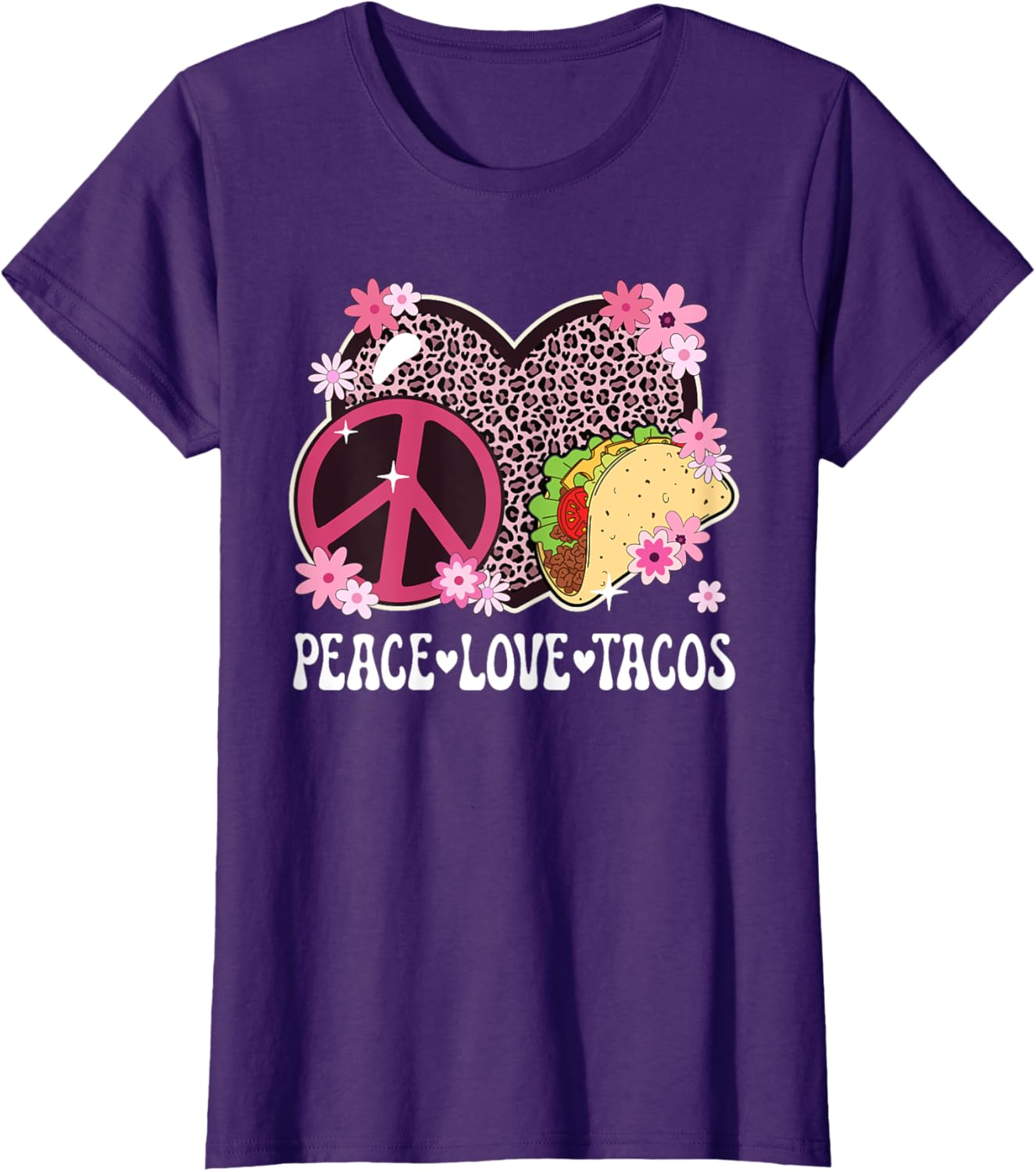 Peace Love Tacos Leopard Print Taco Tuesday T-Shirt for Women - 13