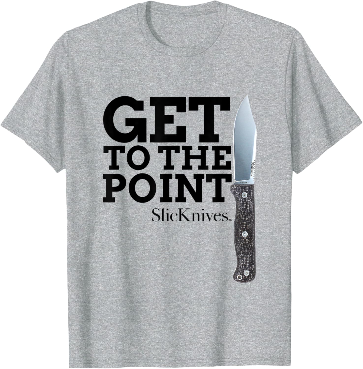 SlicKnives ClipPoint 4.5 Knife T-Shirt with Brown Grip and Black Text - 2