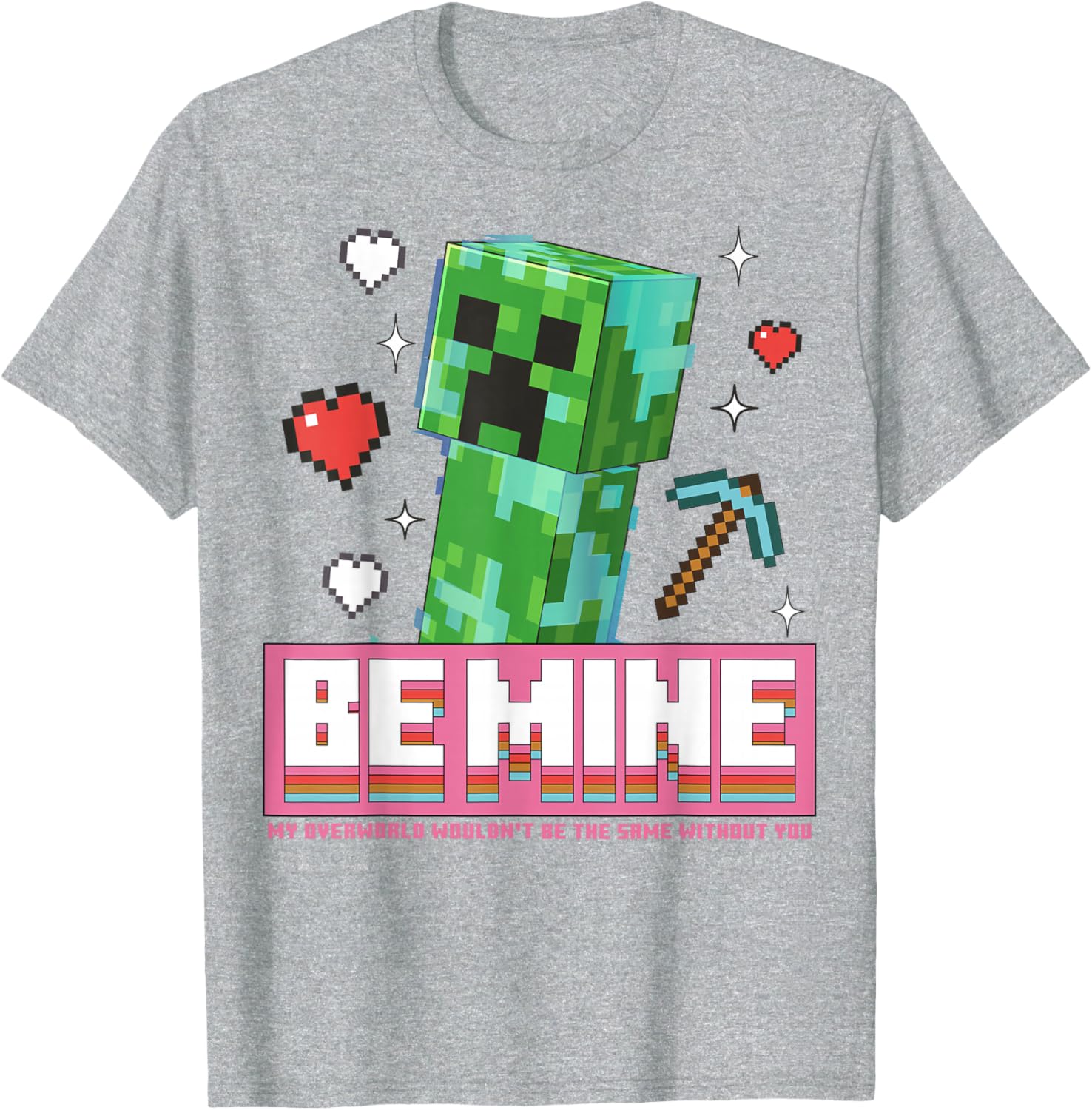 Minecraft Be Mine Valentine's Day Creeper Art T-Shirt for Gamers - 1