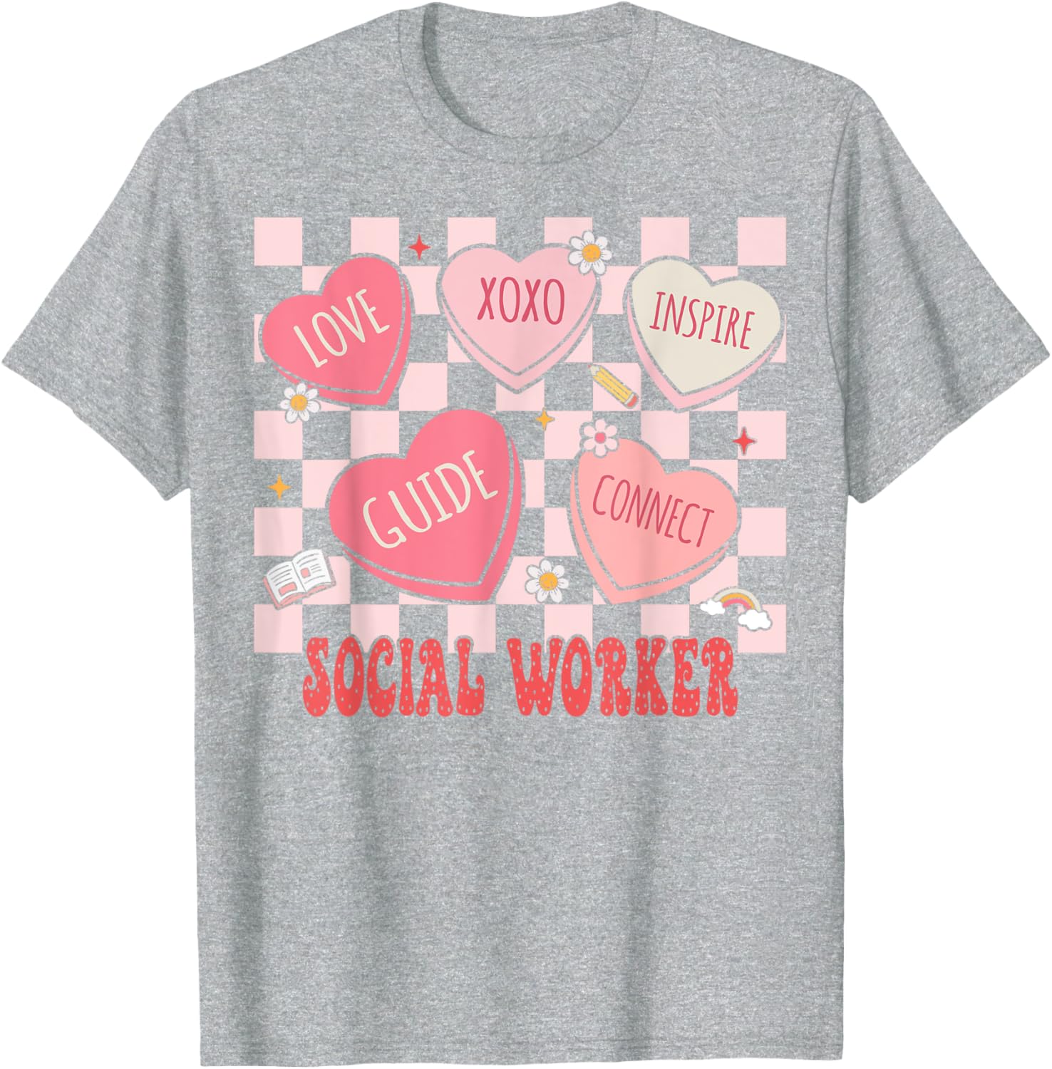 Retro Valentine Social Worker Hearts T-Shirt for Women - Cute Gift - 5