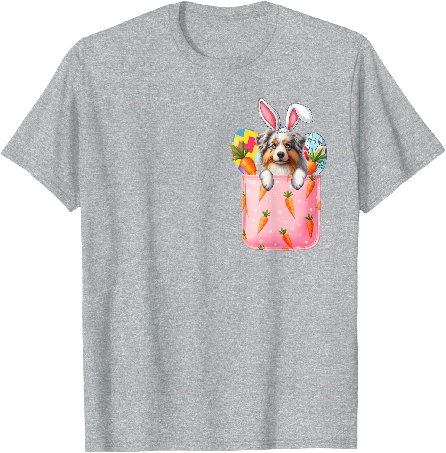 Easter Bunny Australian Shepherd Carrots Pocket T-Shirt for Pet Lovers - 11