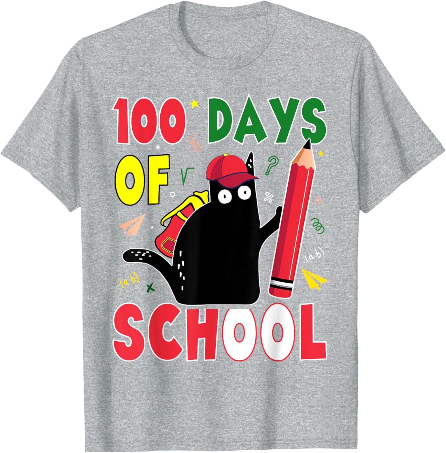 Funny Cat 100 Days of School T-Shirt for Kids and Adults - 9