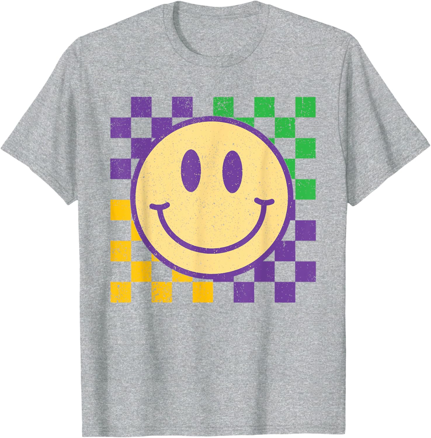 Groovy Mardi Gras Smile Face Checkered T-Shirt for Men, Women, Kids - 4