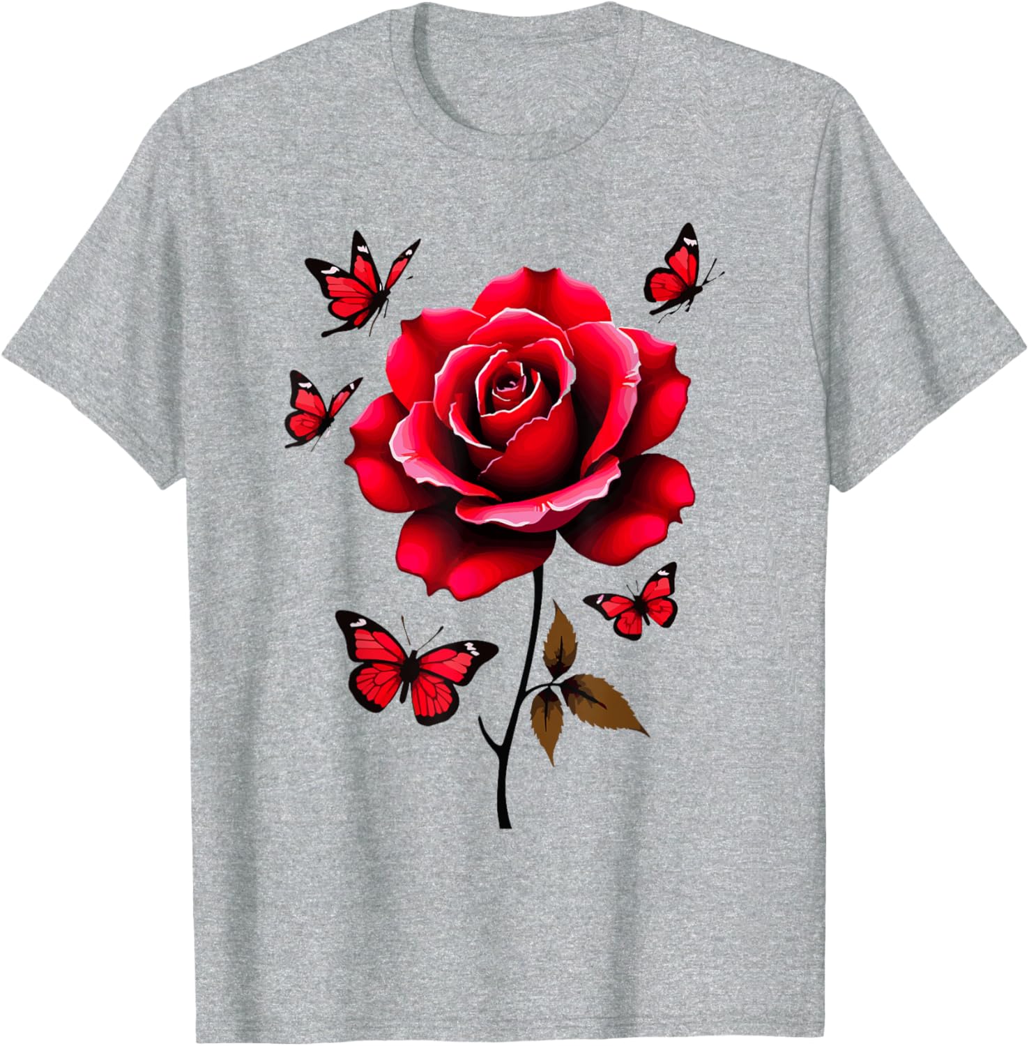 Red Rose and Butterflies Floral Spring T-Shirt for Aesthetic Lovers - 7