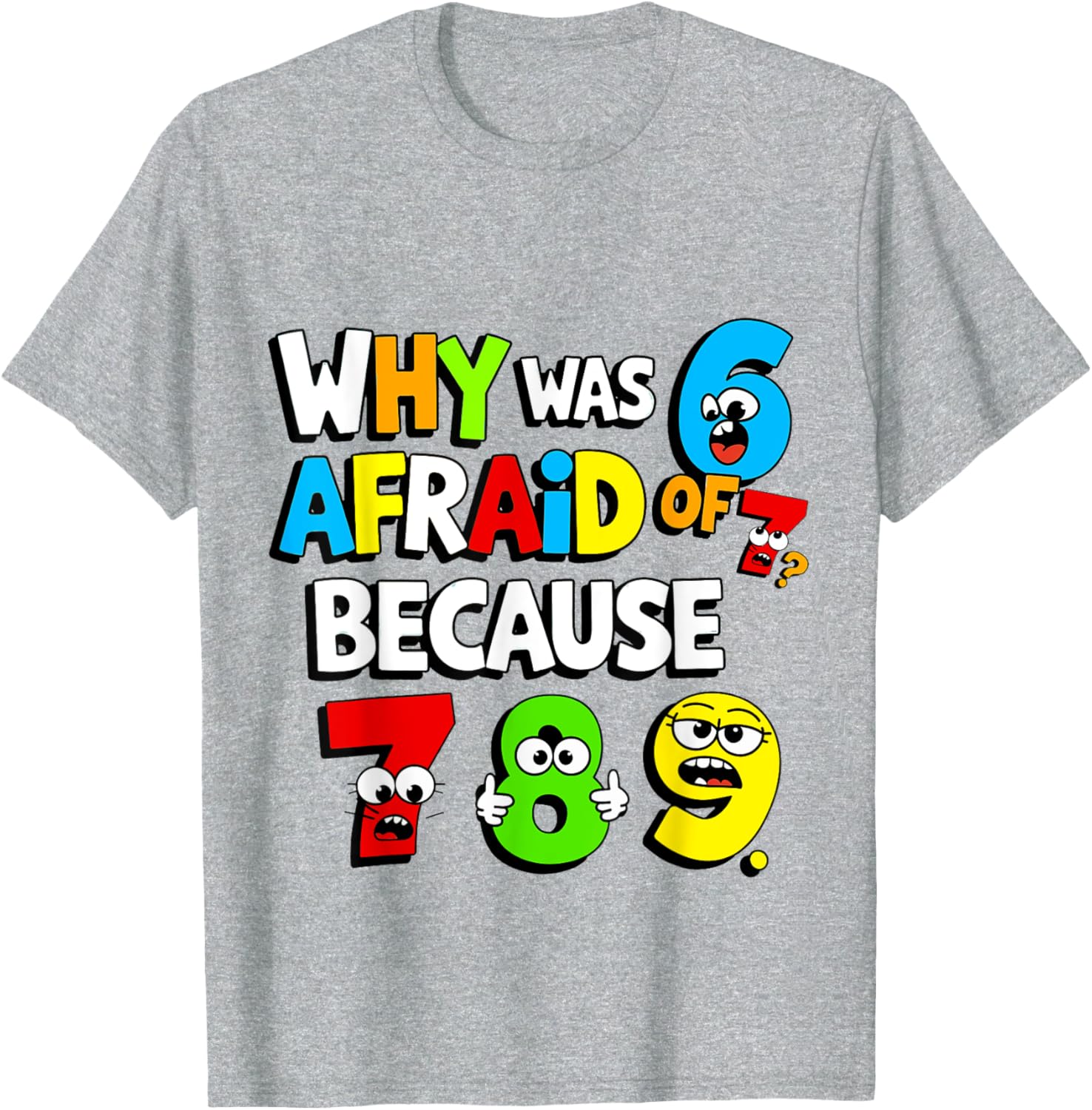 Funny Math Day T-Shirt Kids Why Was 6 Afraid of 7 Costume - 17