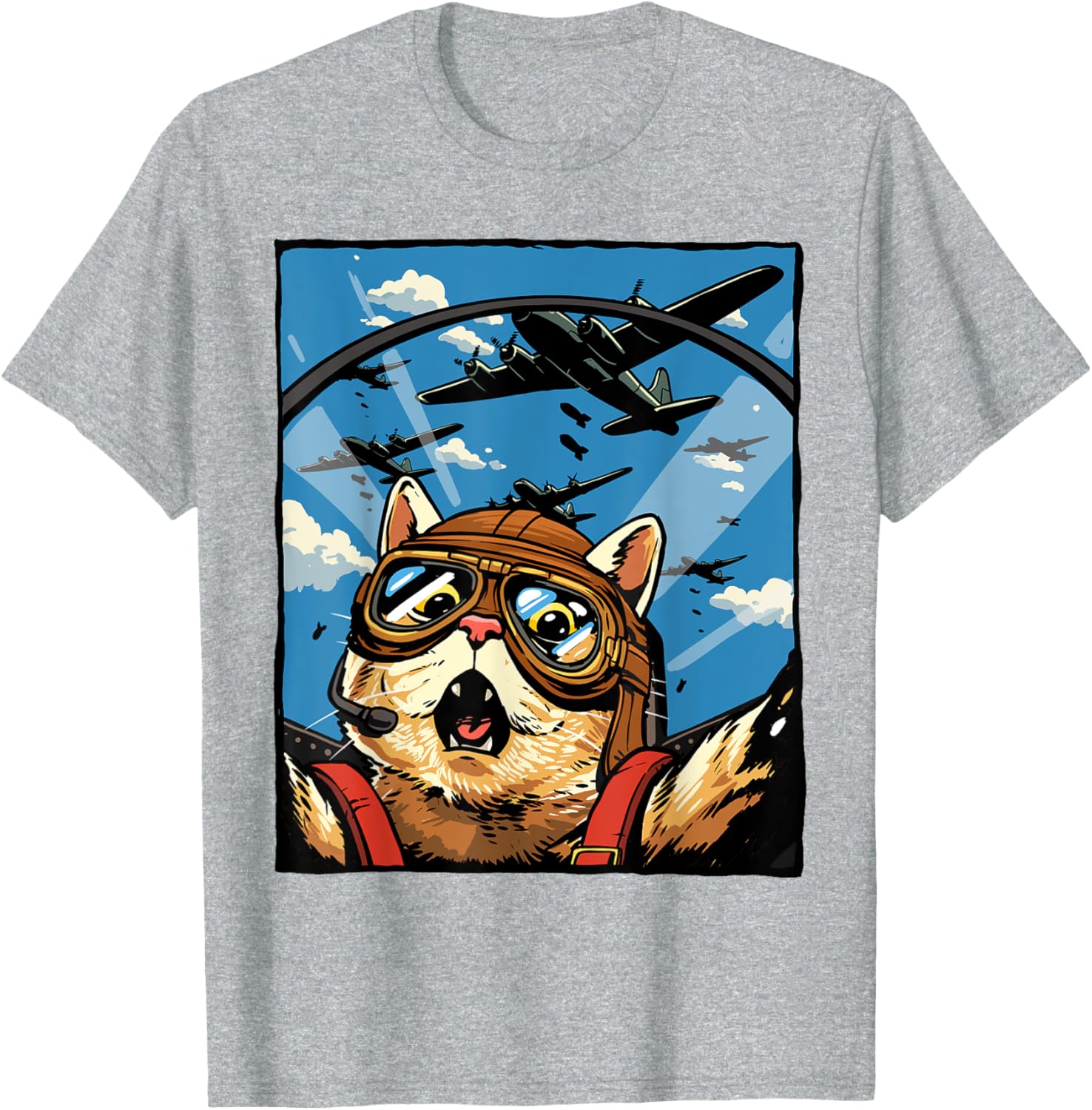Funny Cat Pilot Jet Fighter T-Shirt for Cat Lovers and Meme Fans - 24