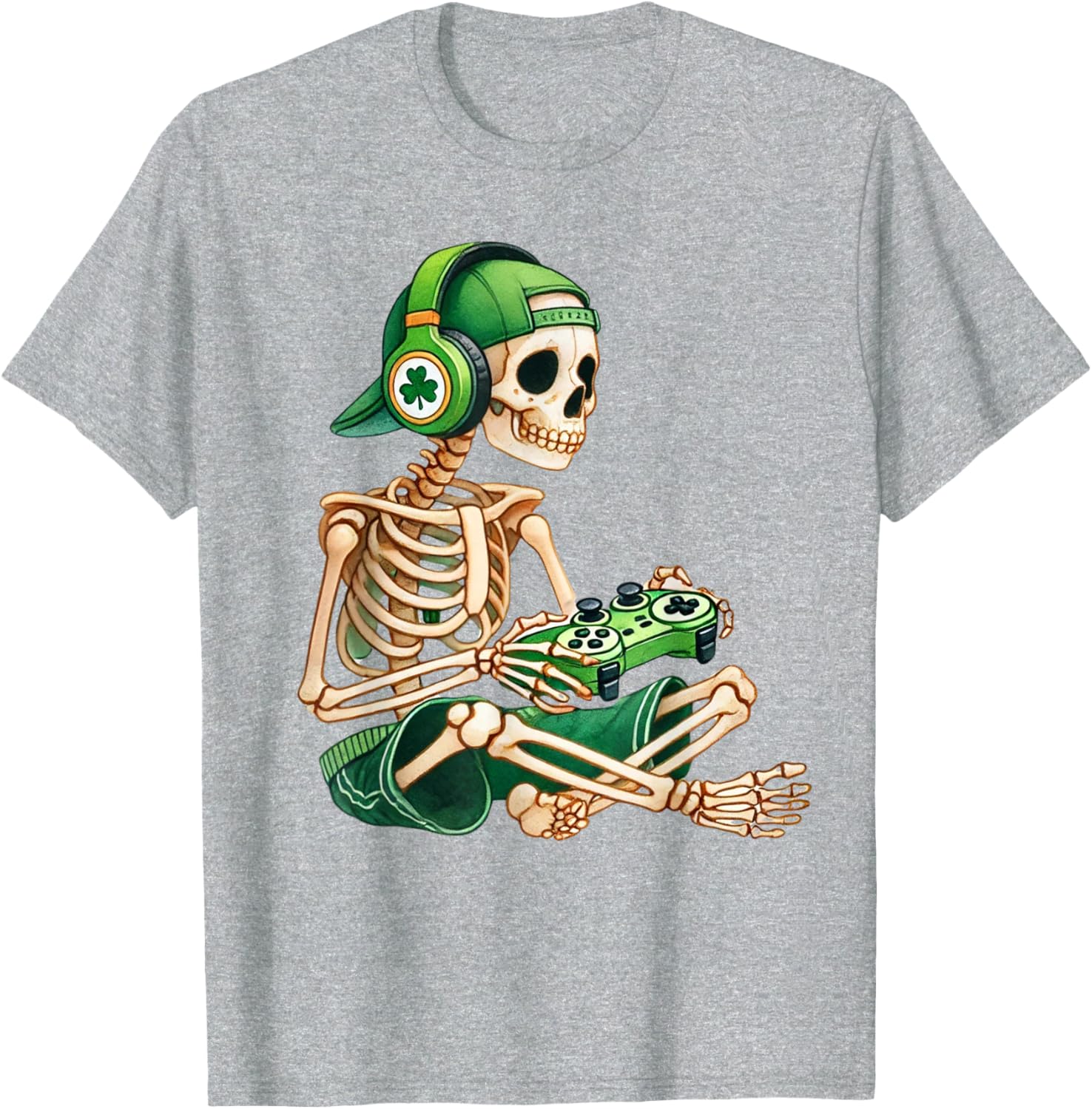 St Patricks Day Skeleton Leprechaun Gamer T-Shirt for Boys - 17