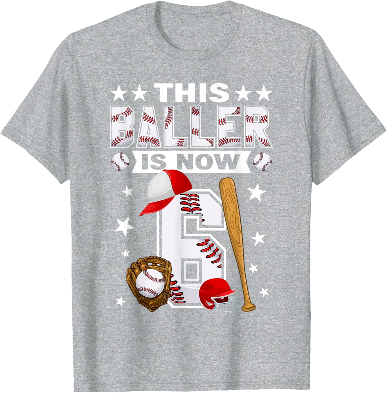 Cute 6 Year Old Baseball Lovers Boys T-Shirt for Kids Fun Style - 9