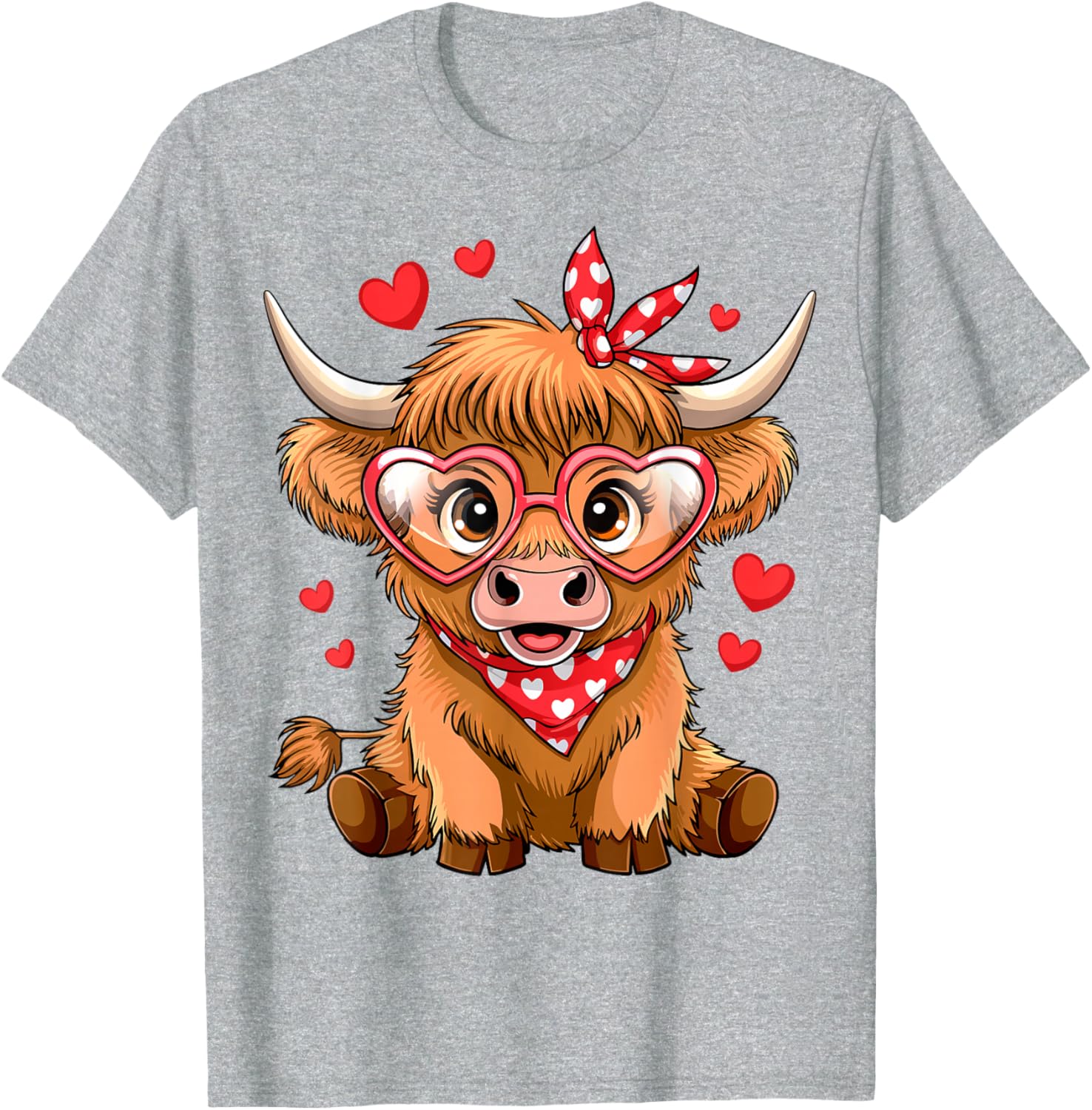 Funny Highland Cow Valentine's Day T-Shirt with Heart Design for Women - 29