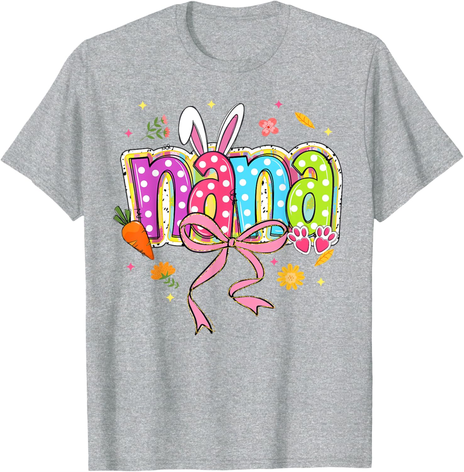 Coquette Bow Nana Bunny Easter T-Shirt for Grandma with Boho Florals - 7
