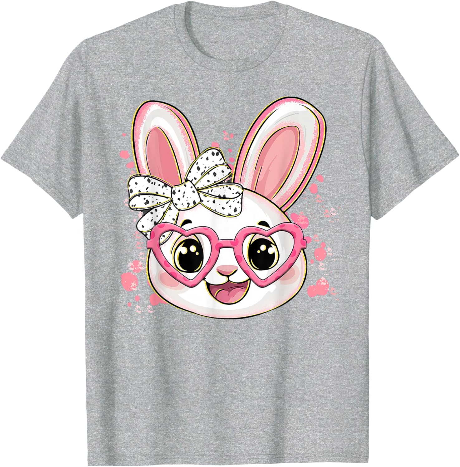 Happy Easter Bow Bunny Glasses T-Shirt for Women and Girls - 8