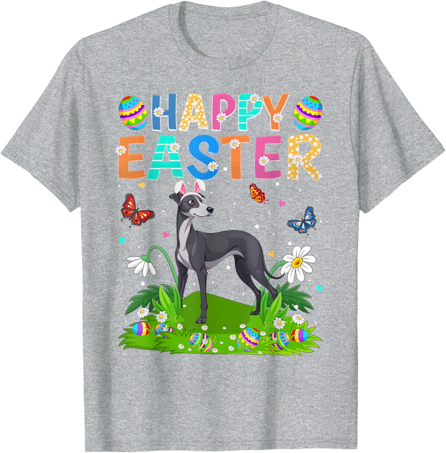 Greyhound Easter Egg Hunt T-Shirt with Bunny Ears for Dog Lovers - 19