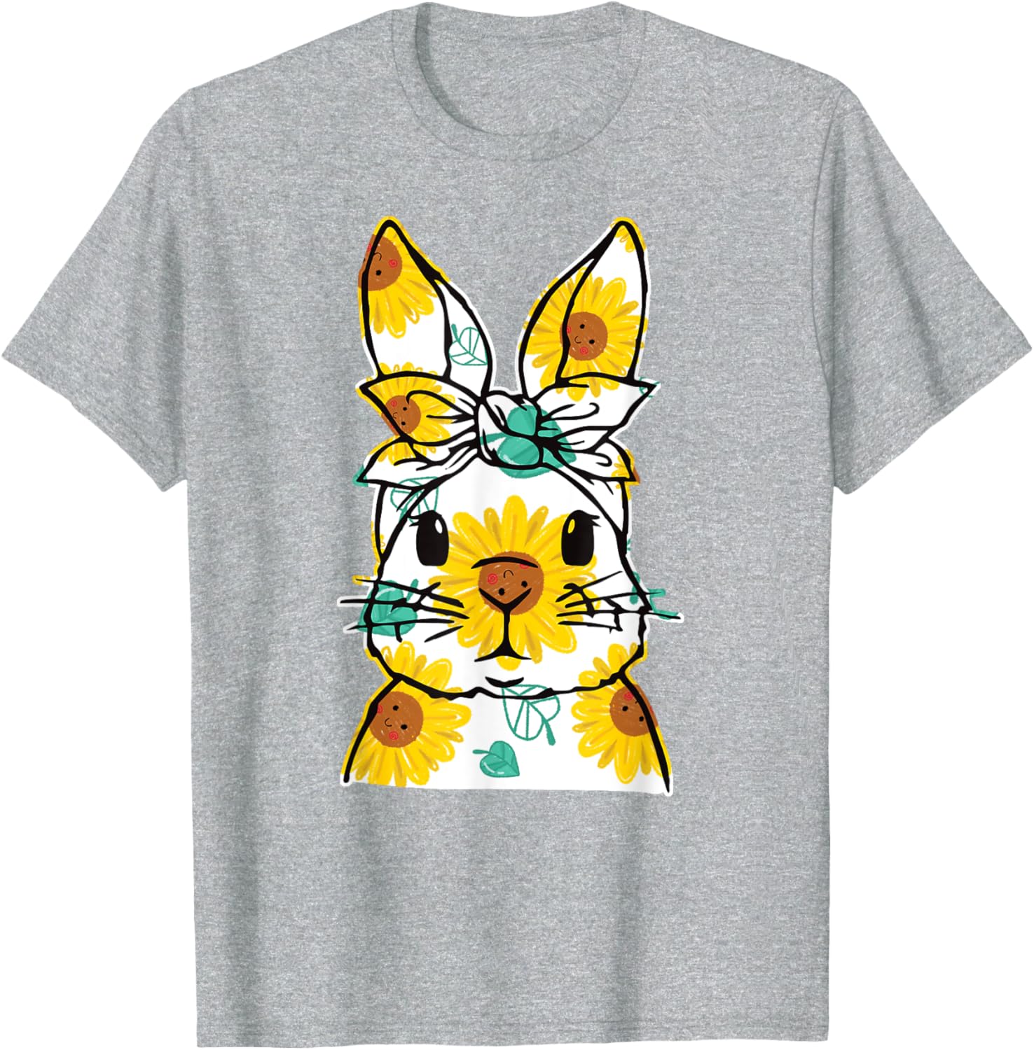 Happy Easter Bunny Sunflower Women's T-Shirt Cute Rabbit Face Design - 2