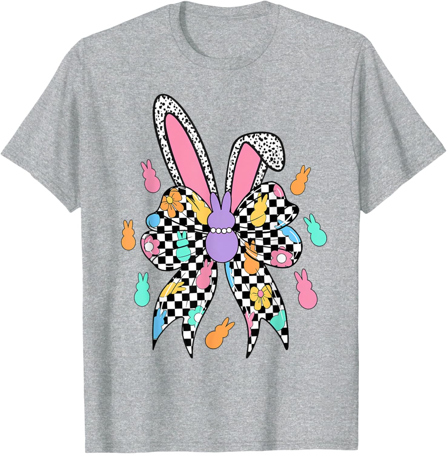 Happy Easter Bunny Bow Ears T-Shirt for Women and Girls – Cute Coquette Style - 15