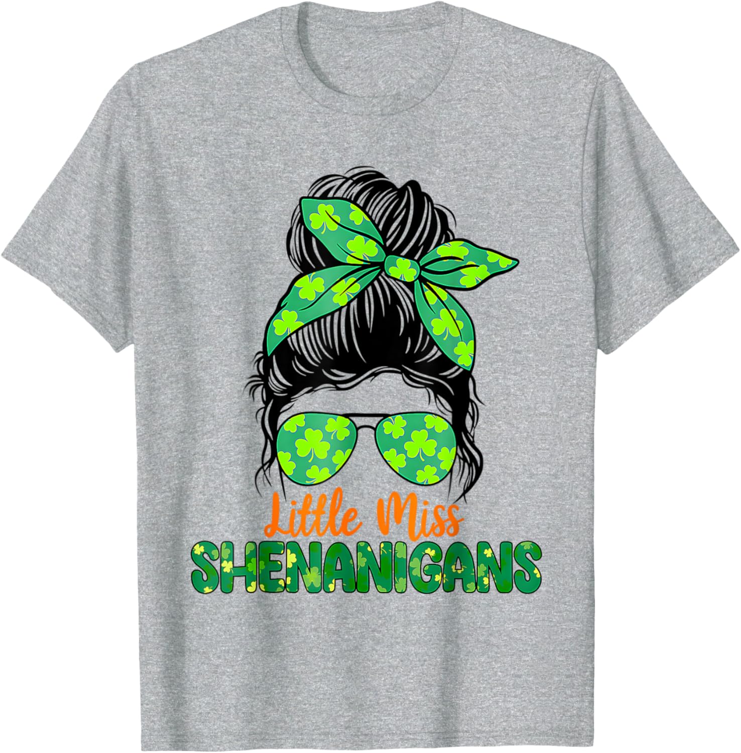 Messy Bun Little Miss Shenanigans St Patricks Day T-Shirt for Girls - 16