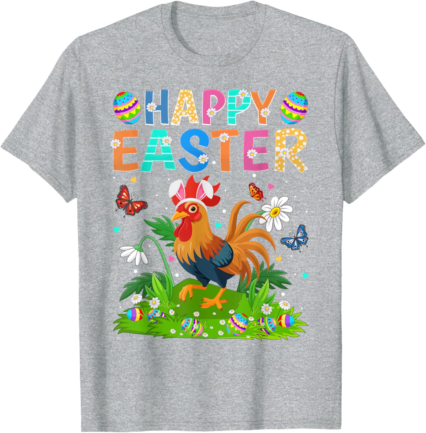 Rooster Happy Easter Egg Hunt Bunny Ear T-Shirt for Easter Sunday Fun - 24