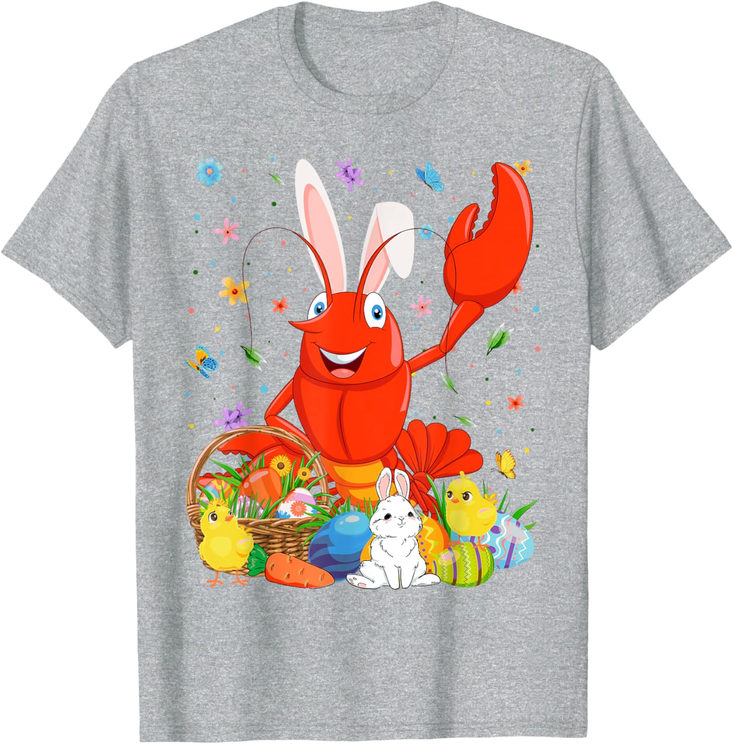 Cute Crawfish Bunny Ears Easter Eggs Basket T-Shirt for Happy Easter Day - 26