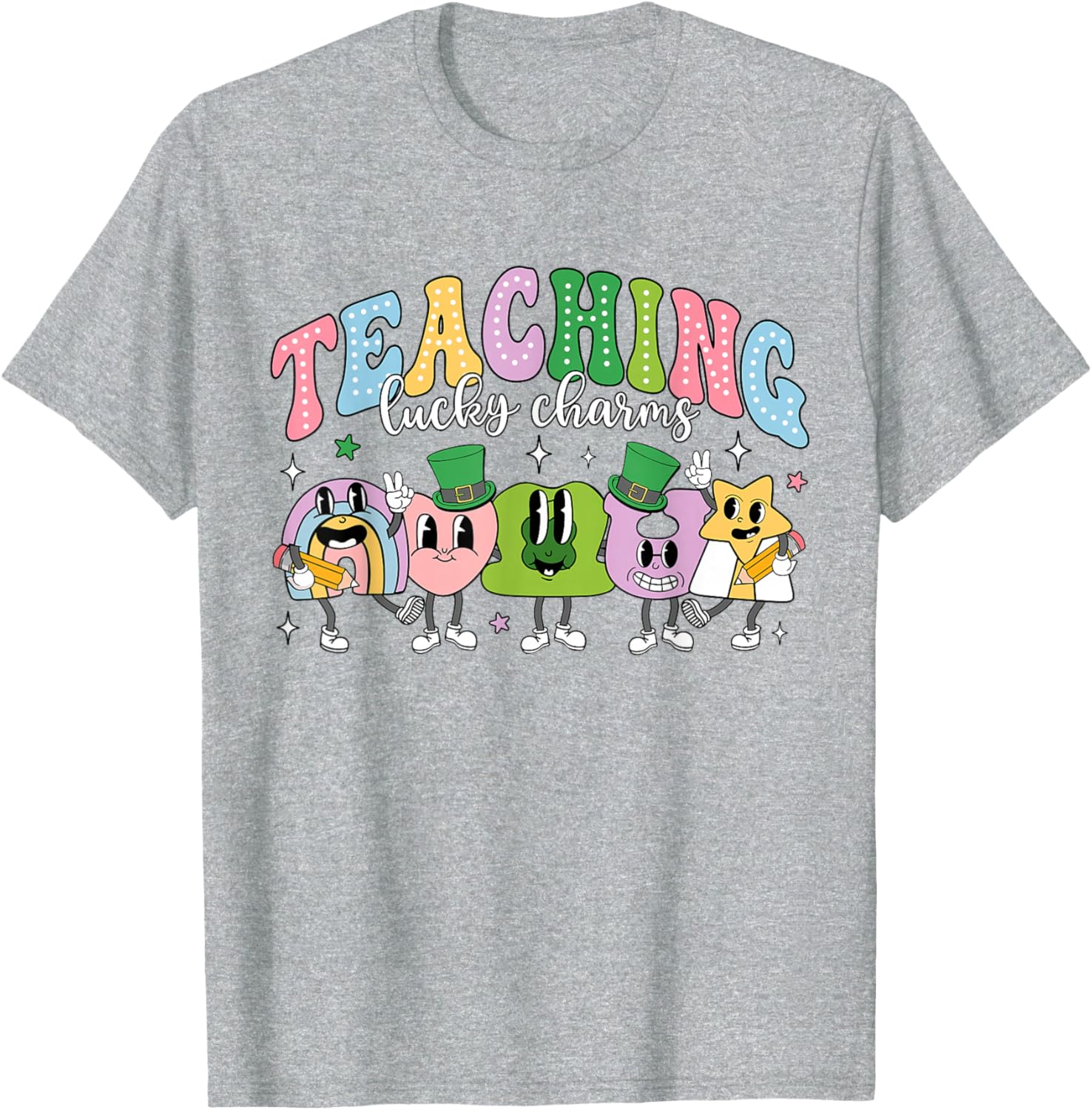 Funny Retro St Patricks Day T-Shirt for Teachers with Lucky Charms Design - 10