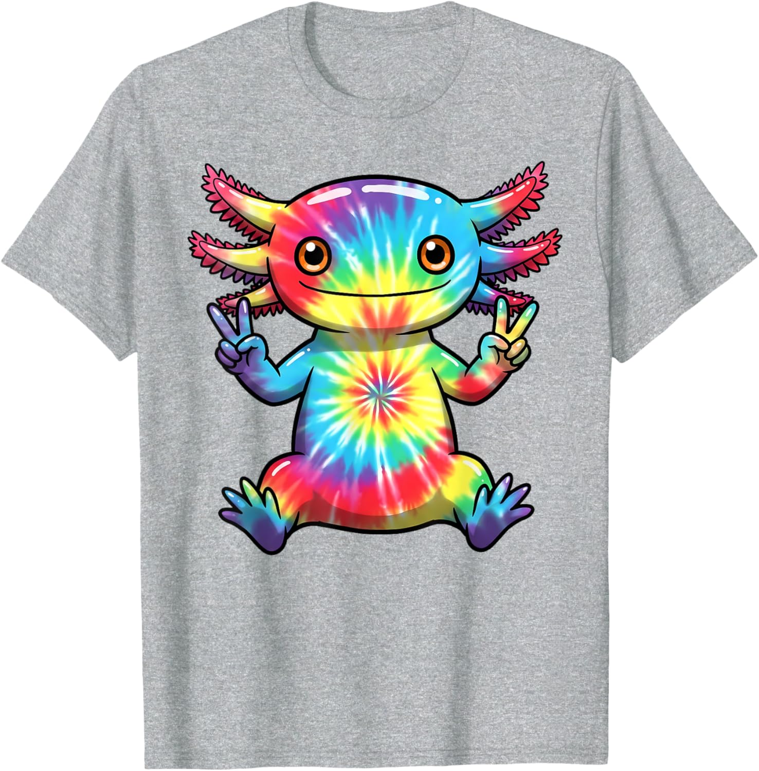 Cute Axolotl Peace Sign Tie-Dye T-Shirt for Colorful Hippie Vibes - 26