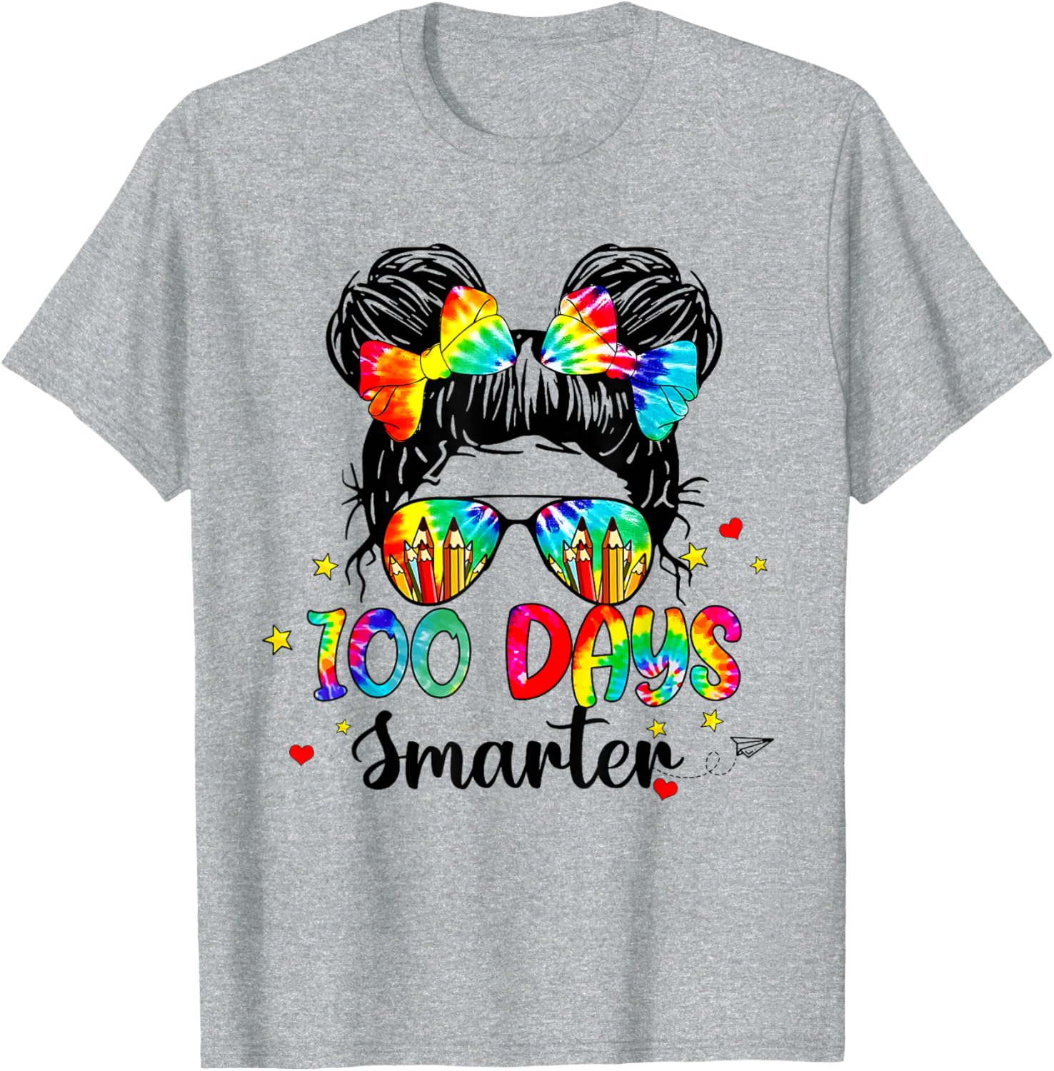 Cute Tie Dye Messy Bun 100 Days of School Shirt for Kids - 13