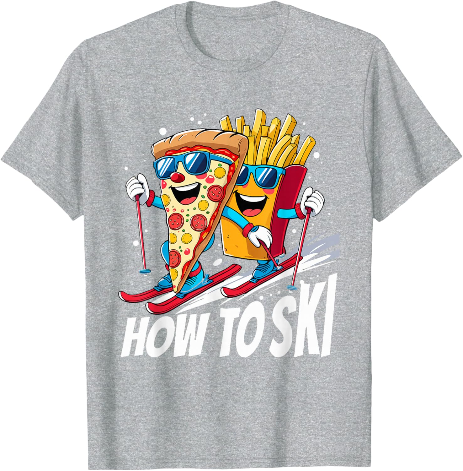 Funny Pizza French Fries Skiing T-Shirt for Ski Lovers and Enthusiasts - 8