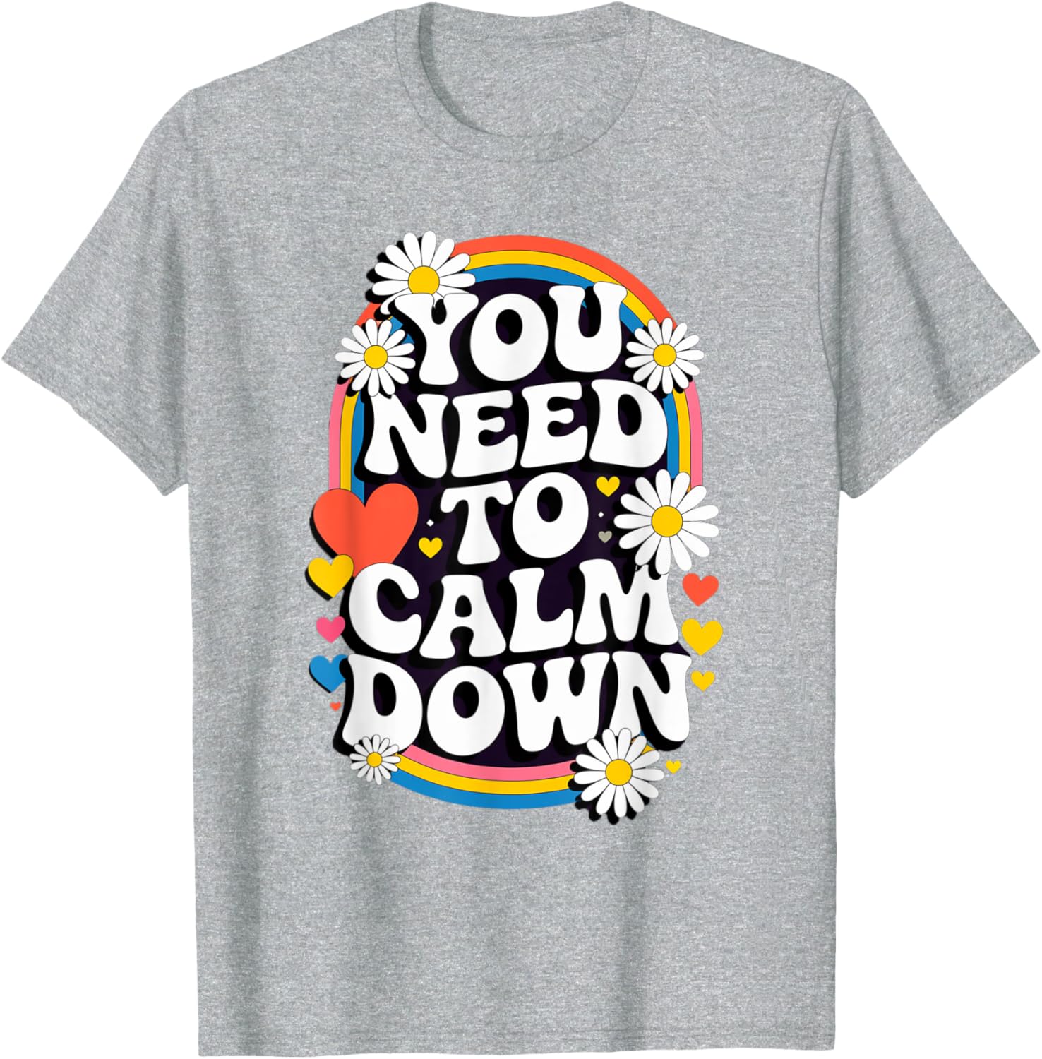 Groovy Rainbow Daisy T-Shirt for Calm Vibes and Fun Gifts - 4