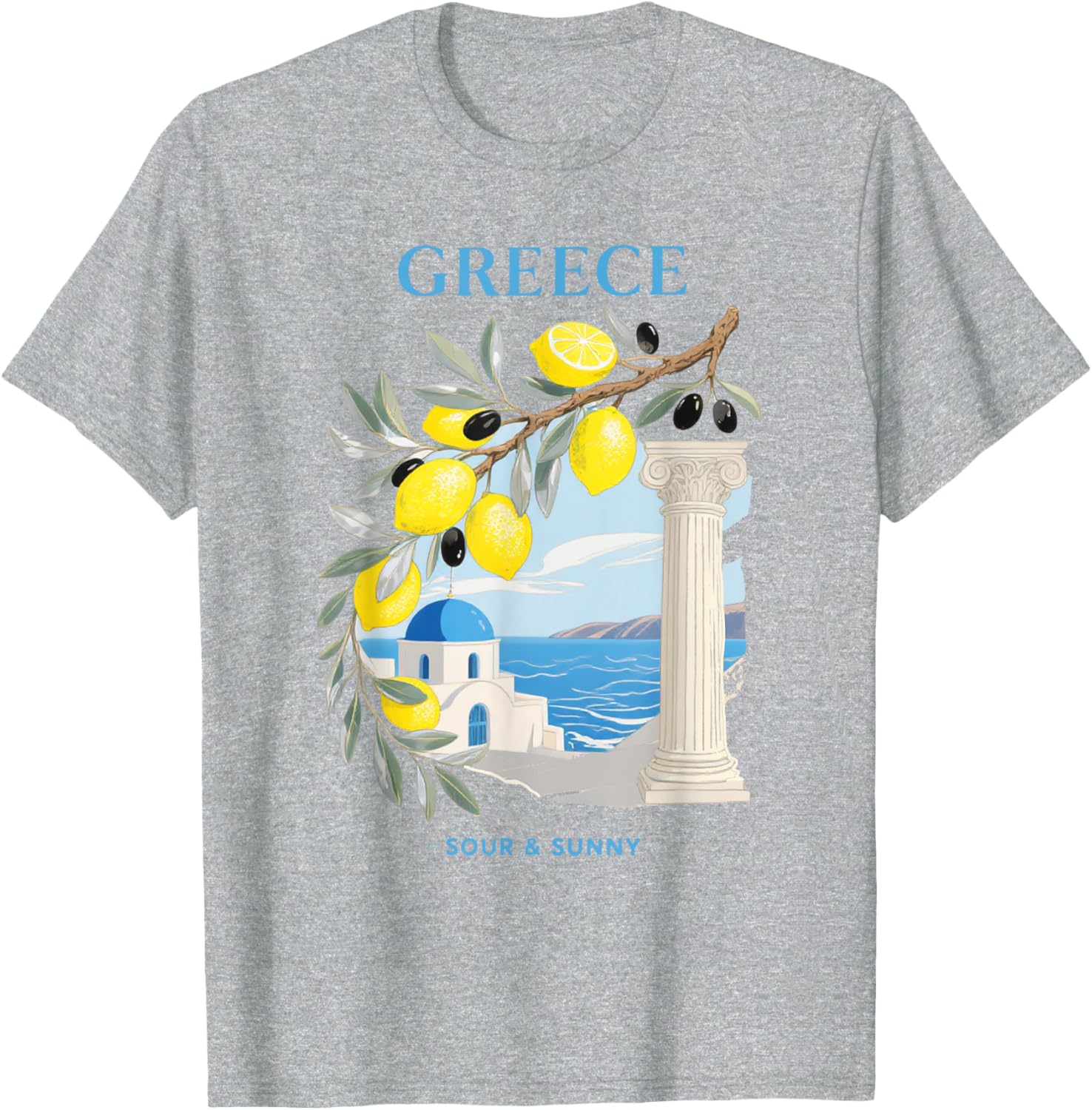 Greek Island Lemon Vibes Olive Branch T-Shirt for Travel Lovers - 3