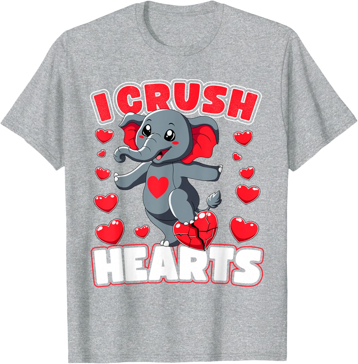 I Crush Hearts Elephant Valentine's Day T-Shirt for Boys and Toddlers - 14