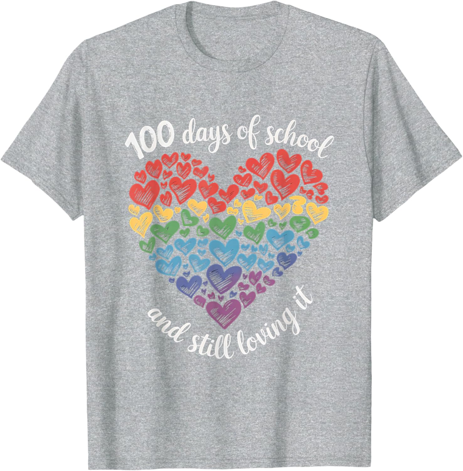 100th Day of School Rainbow Hearts T-Shirt for Kids and Teachers - 2